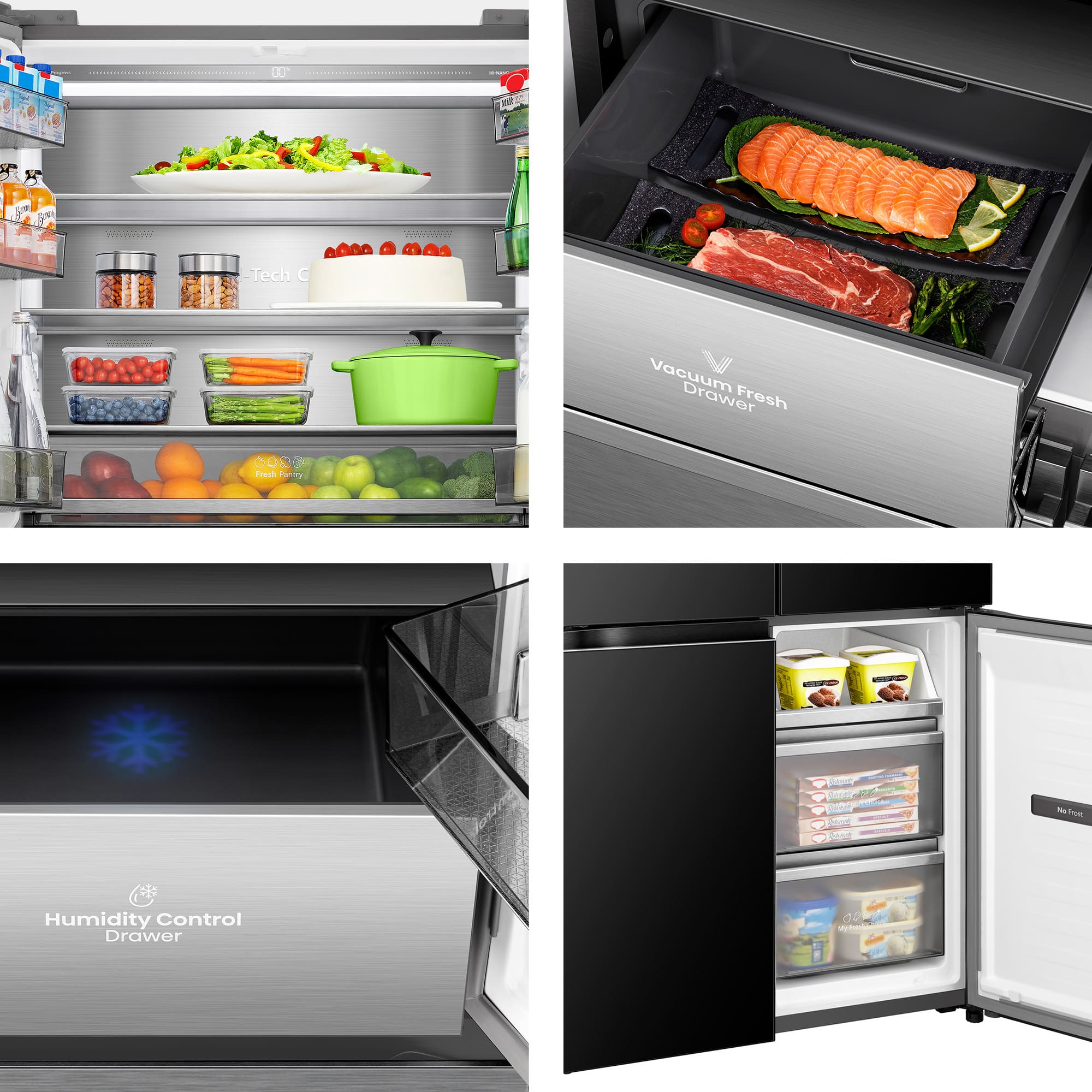 Hisense - RQ768N4GBE – Americano 4 Puertas Kitchen Fit de Libre Instalación, Clase E, Capacidad 591L, Color Cristal Negro