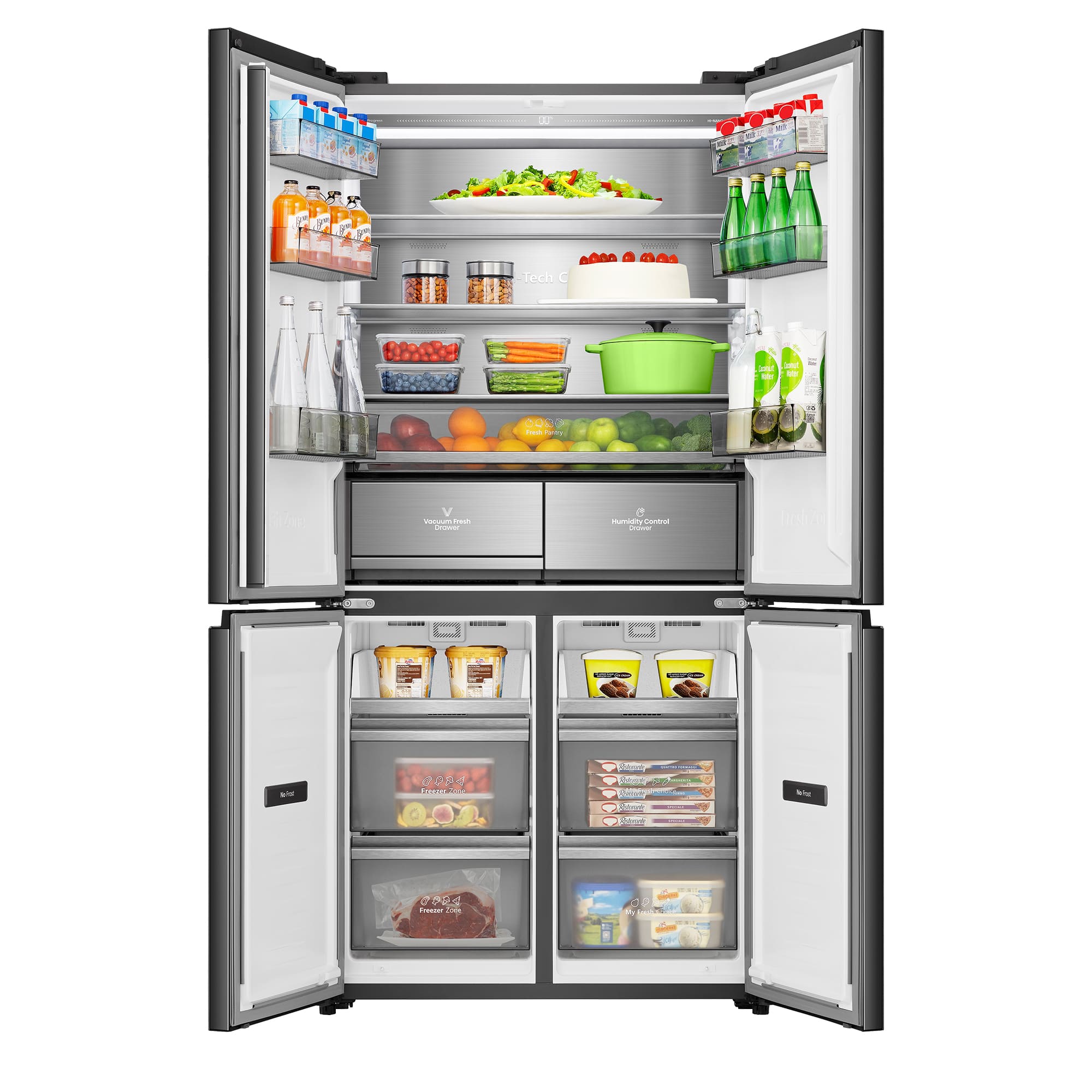 Hisense - RQ768N4GBE – Americano 4 Puertas Kitchen Fit de Libre Instalación, Clase E, Capacidad 591L, Color Cristal Negro