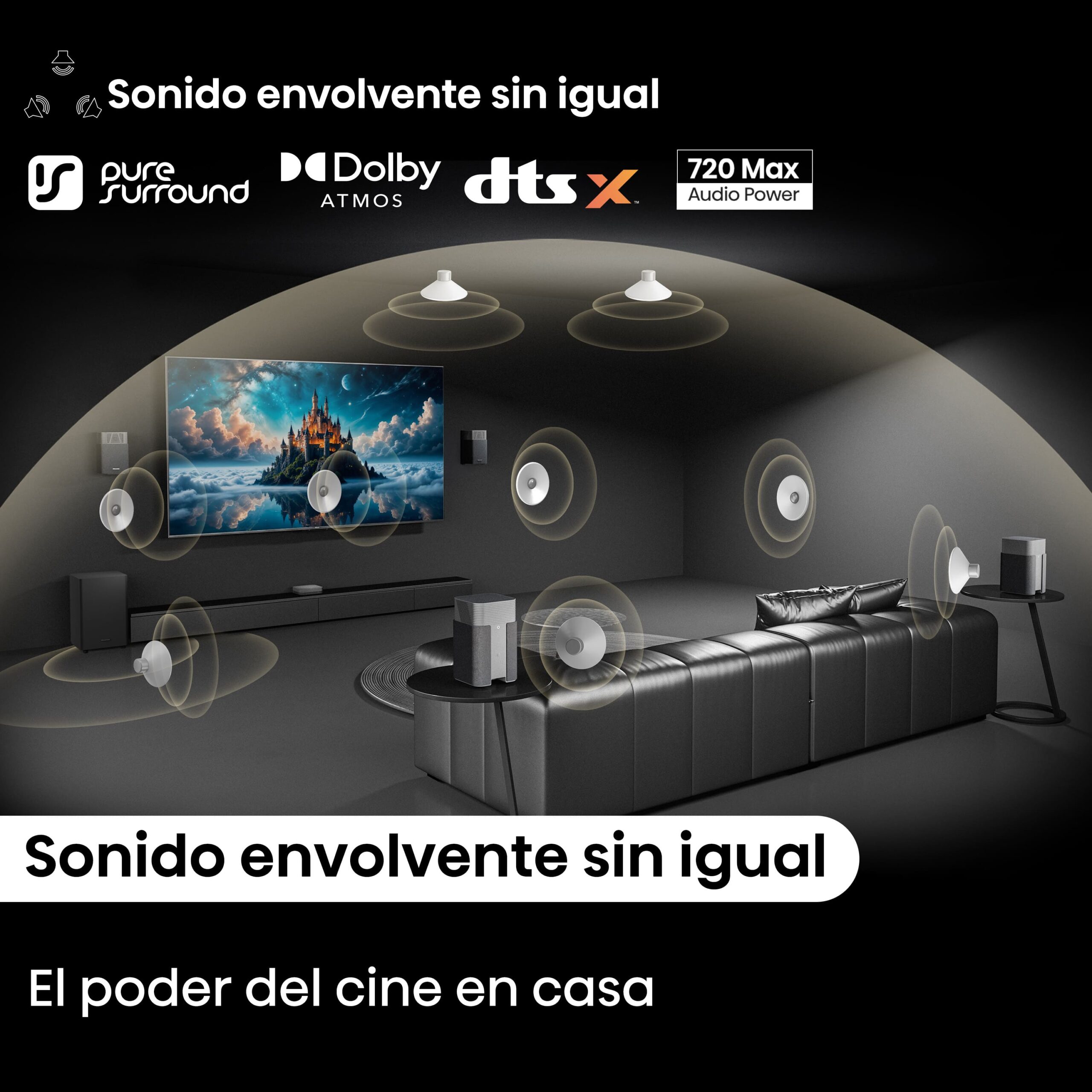 Hisense - Hisense HT – Saturn – Sistema de cine en casa 4.1.2, 13 altavoces, Subwoofer