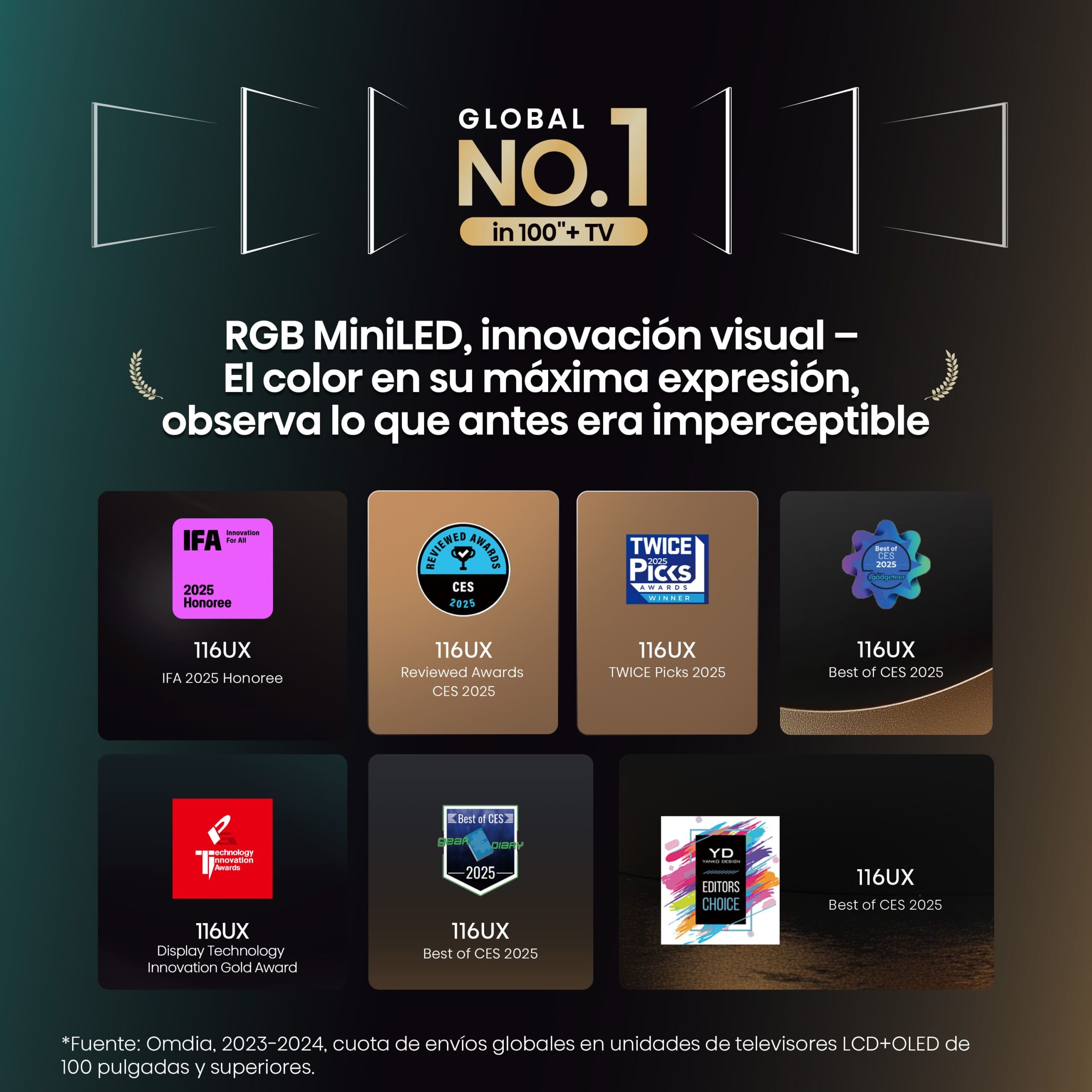 Hisense - Serie UXQ Mini-LED RGB TV 100UXQ, Tecnología RGB MiniLED, 100 pulgadas con Dynamic X Display