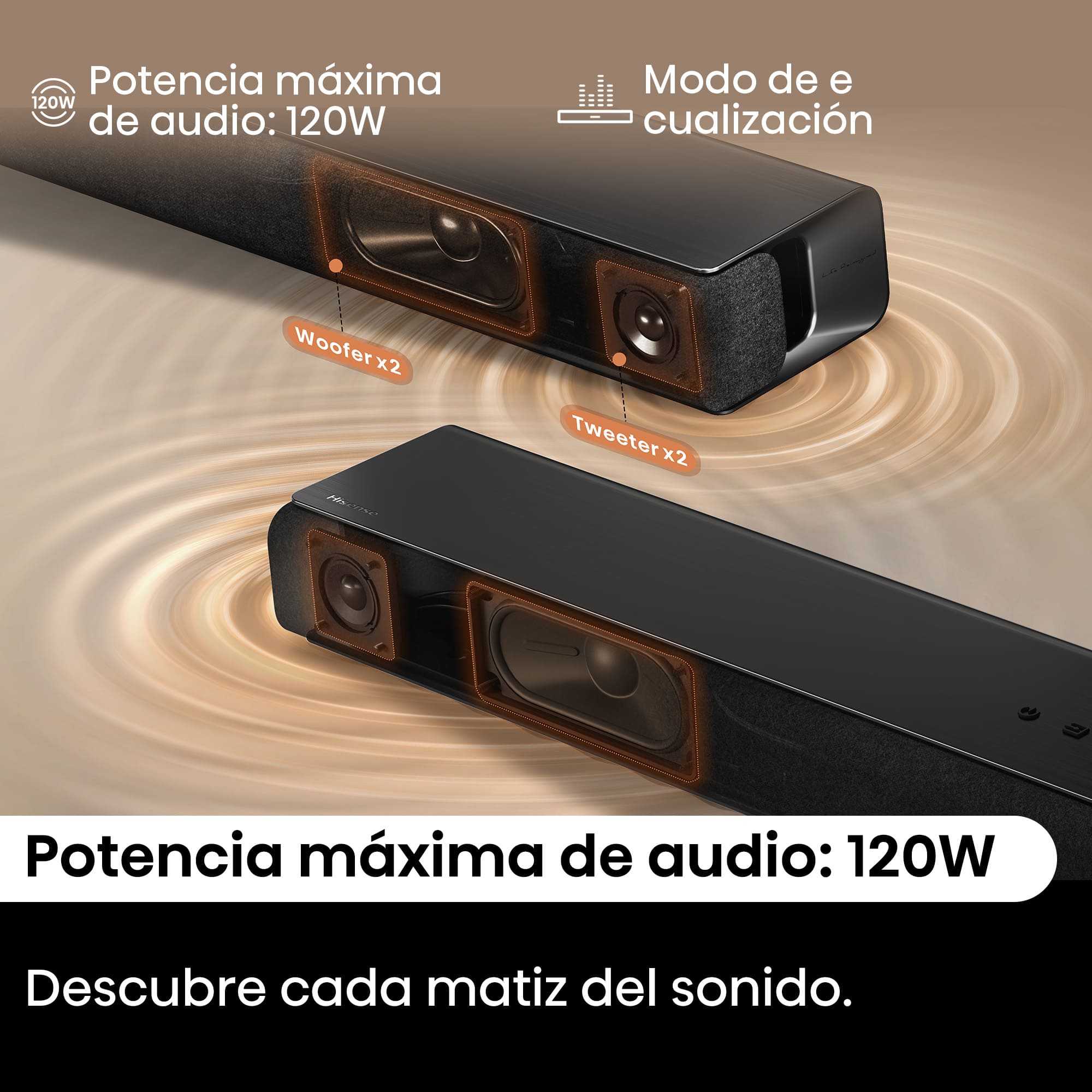 Hisense - Hisense HS1000 – Barra de Sonido 2.0, 120W, Dolby Audio