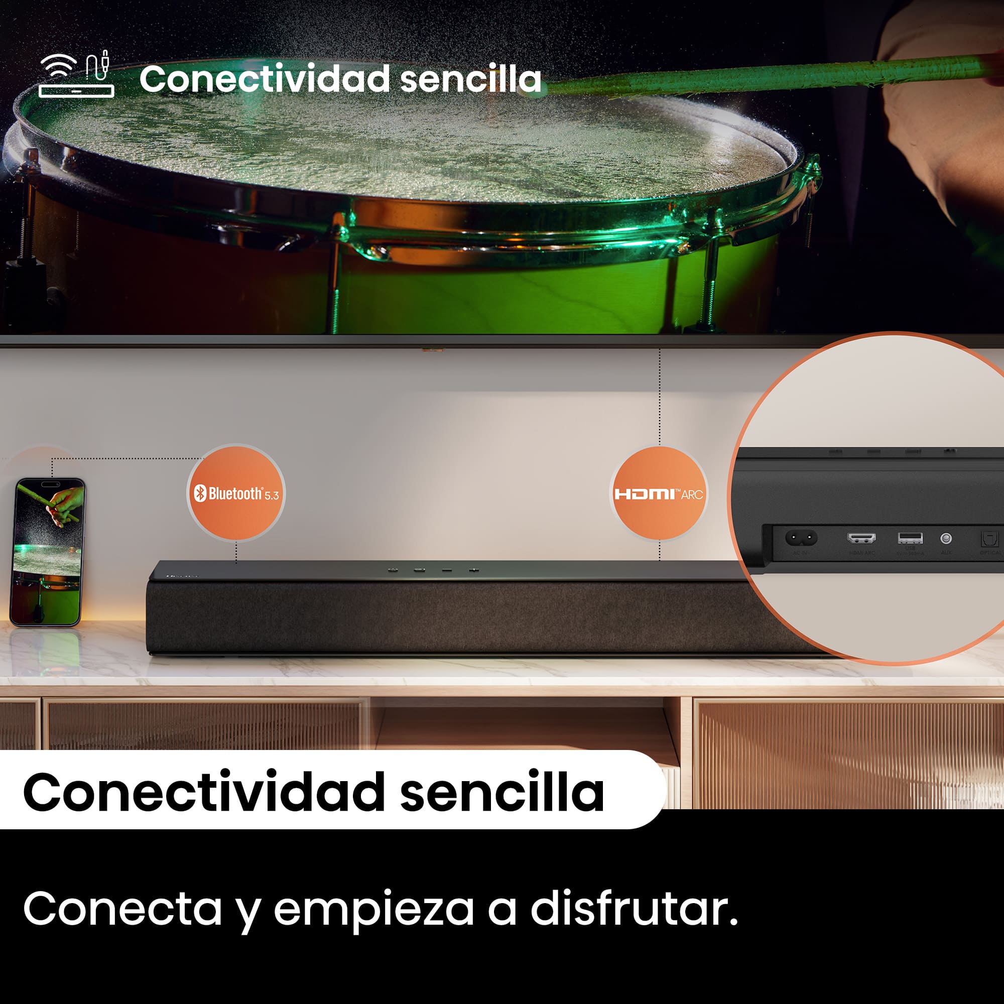 Hisense - Hisense HS1000 – Barra de Sonido 2.0, 120W, Dolby Audio