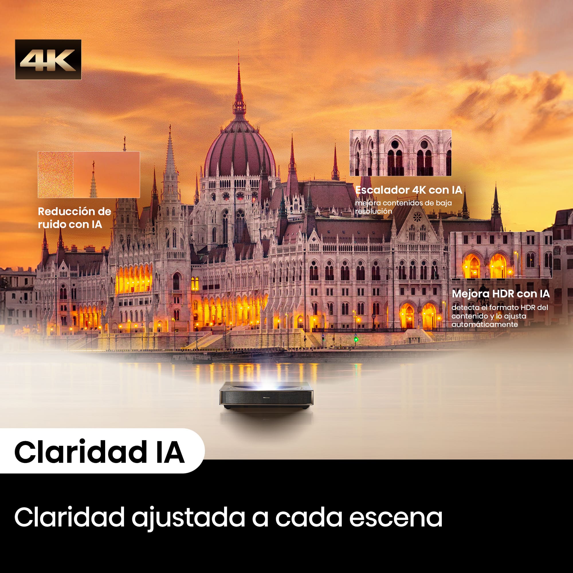 Hisense - Hisense PT1 – Proyector Láser Tricroma UHD 4K Smart TV de Tiro Corto