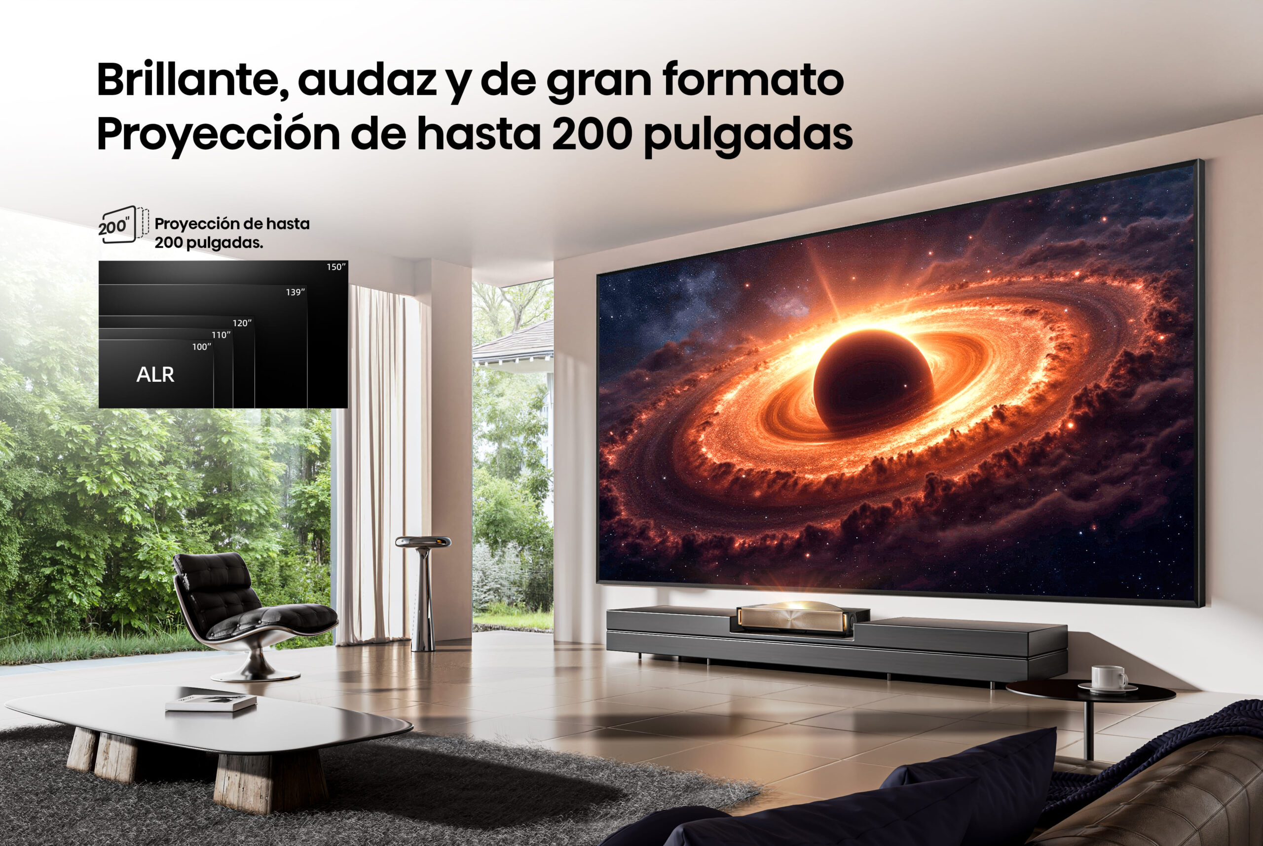 Proyección de hasta 200 pulgadas.