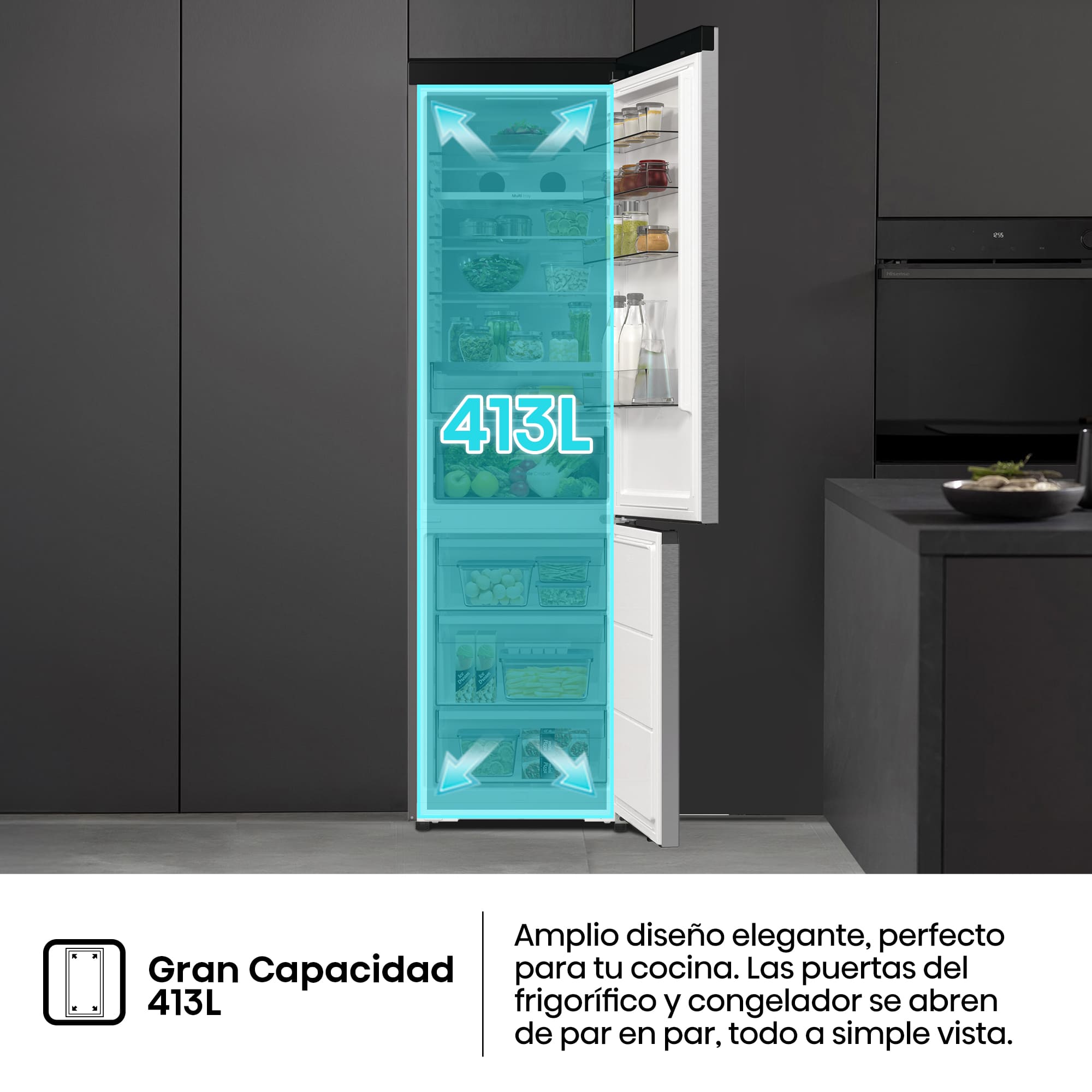 Hisense - RB5P410SACA – Combi 2 Puertas De Libre Instalación, Clase A, Capacidad 413L, Color Inox