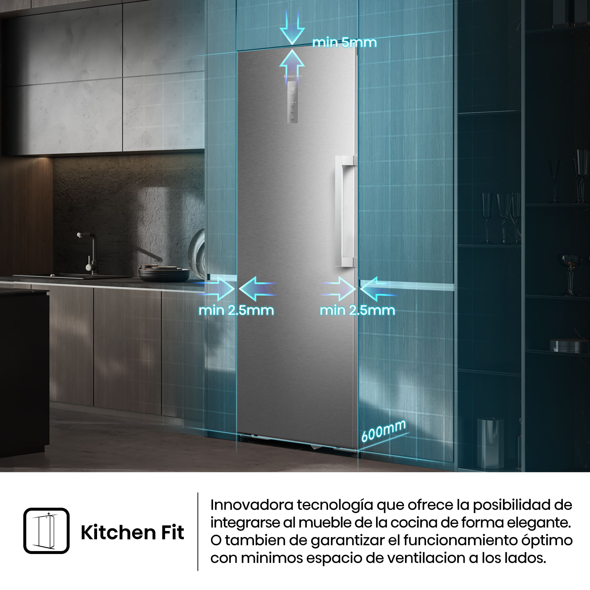 Hisense - FT3K310SAIE1 – 1 Puerta De Libre Instalación Kitchen Fit, Clase E, Capacidad 312L, Color Inox