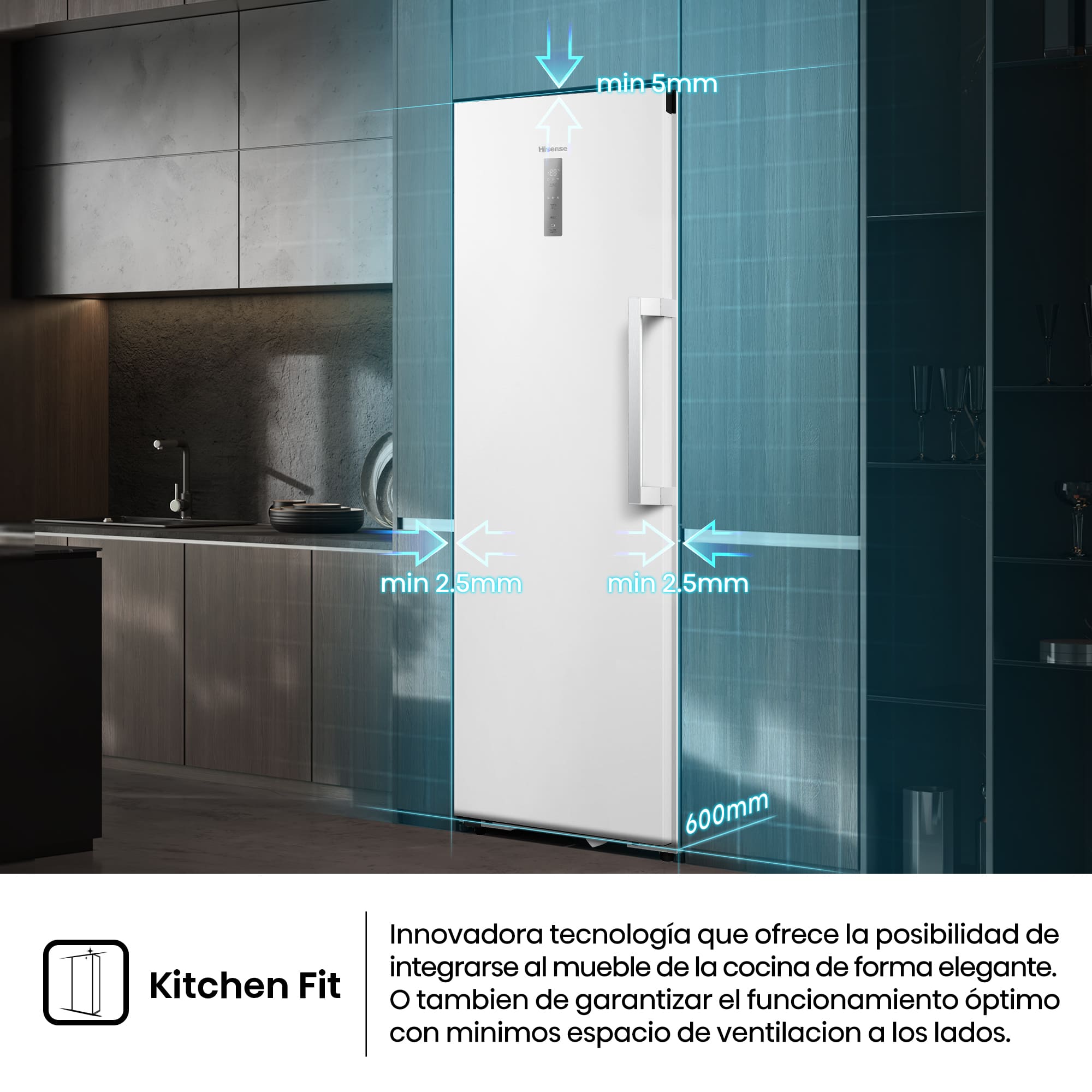 Hisense - FT3K310SEWE1 – 1 Puerta De Libre Instalación Kitchen Fit, Clase E, Capacidad 312L, Color Blanco