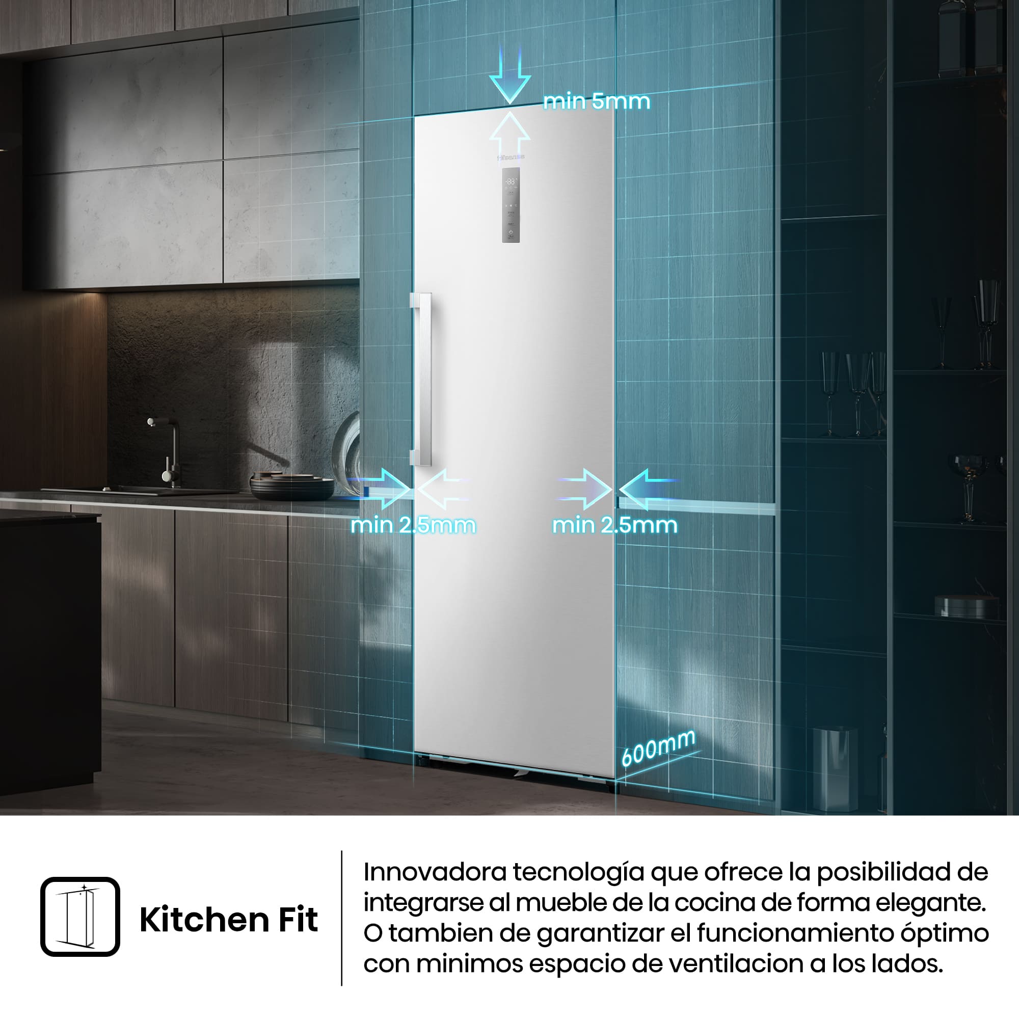 Hisense - RL3K370SEWE1 – Frigorífico 1 Puerta Kitchen Fit de Libre Instalación, Clase E, Capacidad 372L, Color Blanco