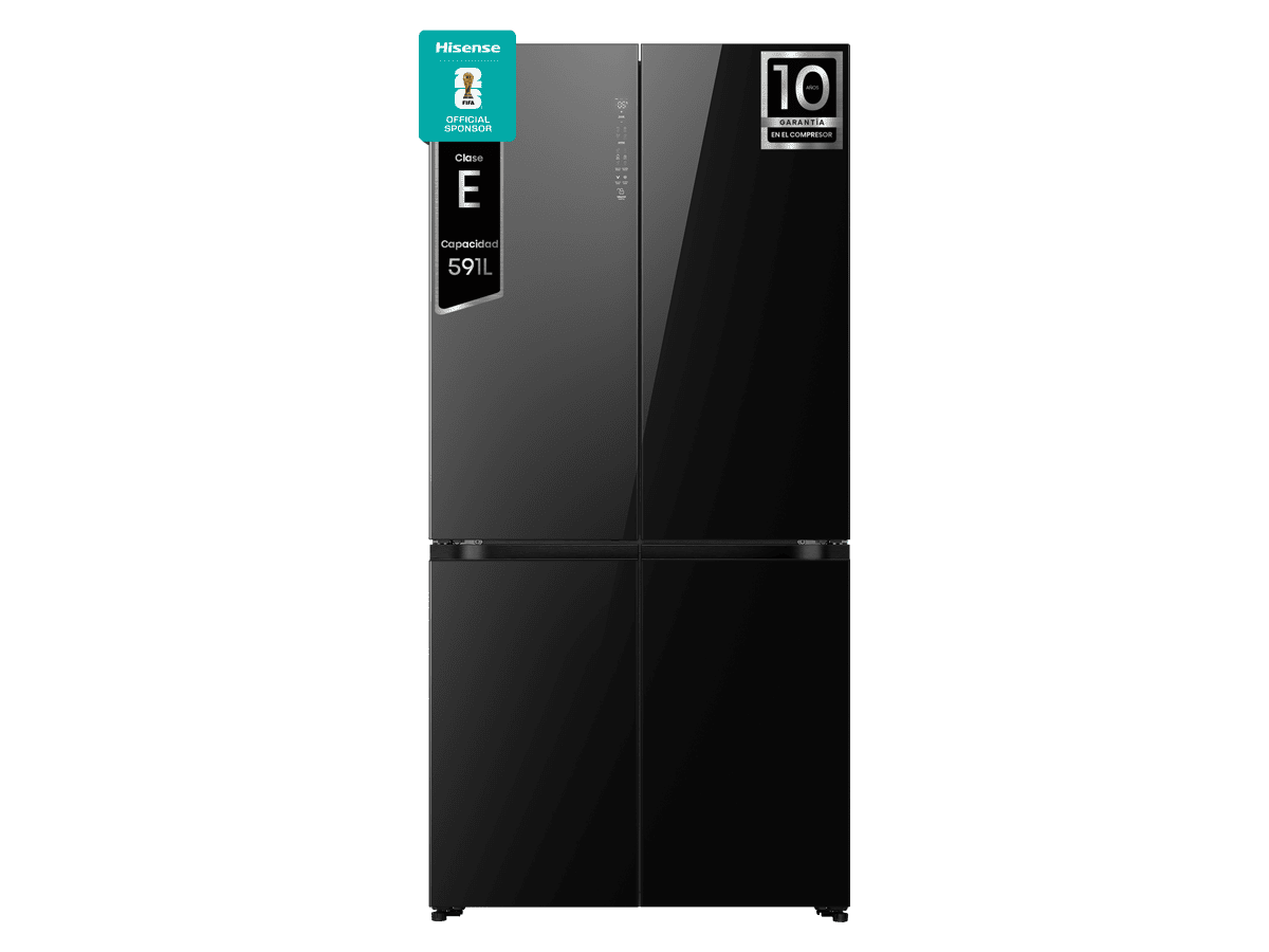 RQ768N4GBE - Americano 4 Puertas Kitchen Fit de Libre Instalación, Clase E, Capacidad 591L, Color Cristal Negro