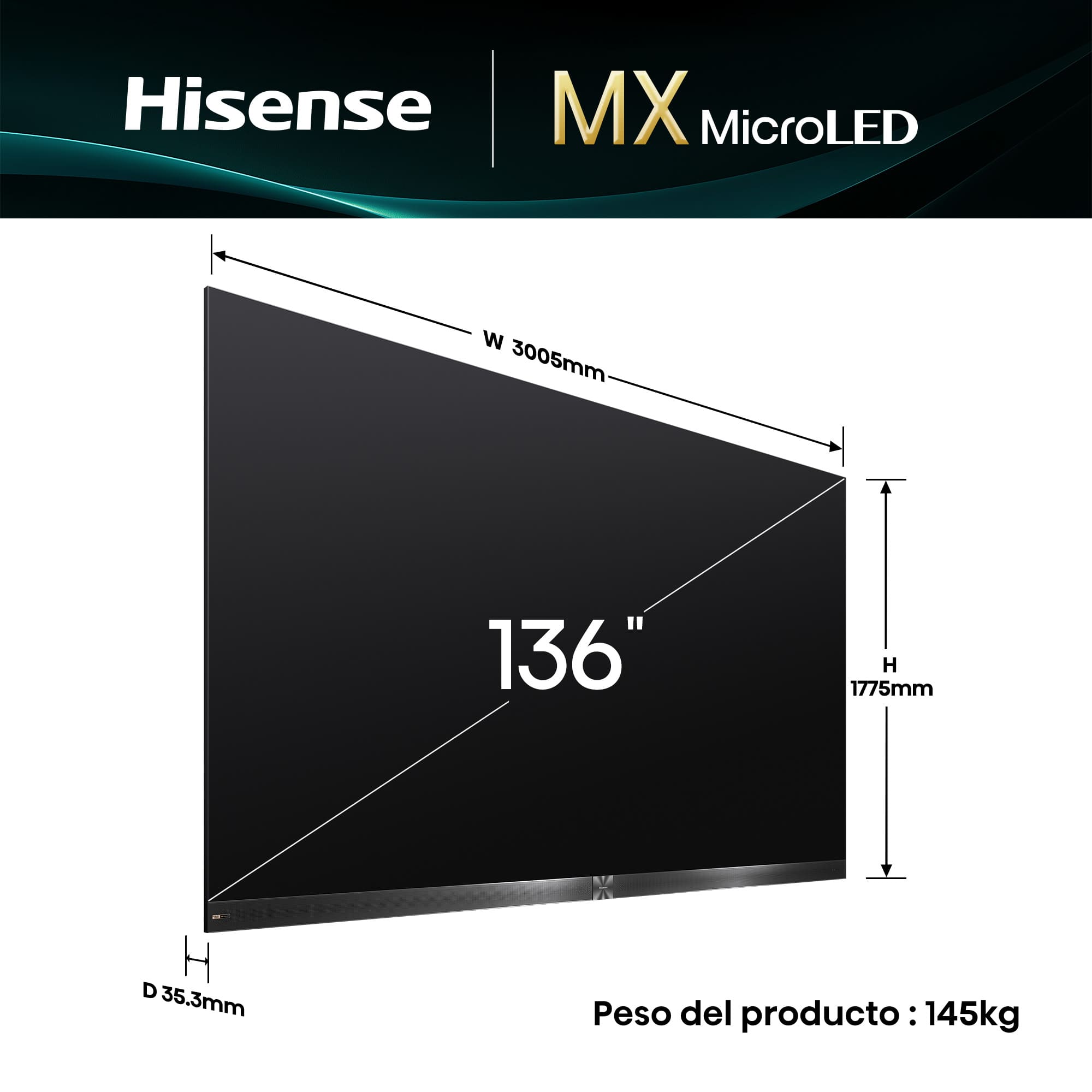 Hisense - Serie MX MicroLED TV 136MX, Tecnología MicroLED, 4K 120 Hz nativos