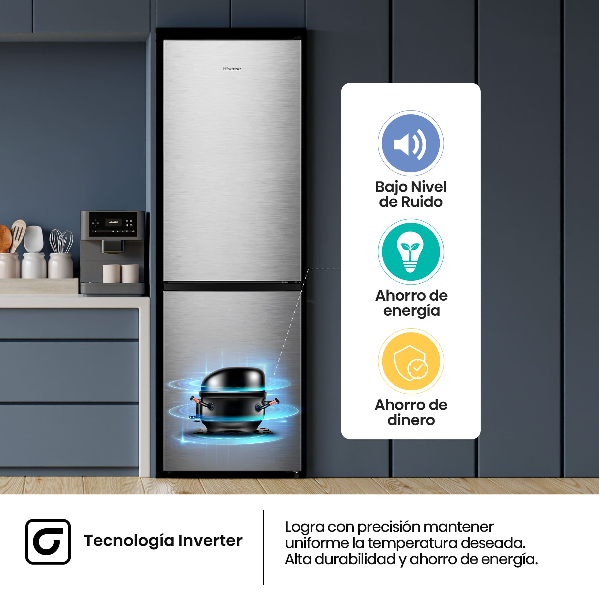 Hisense - RB3N300NECA – Combi 2 Puertas De Libre Instalación, Clase A, Capacidad 304L, Color Inox