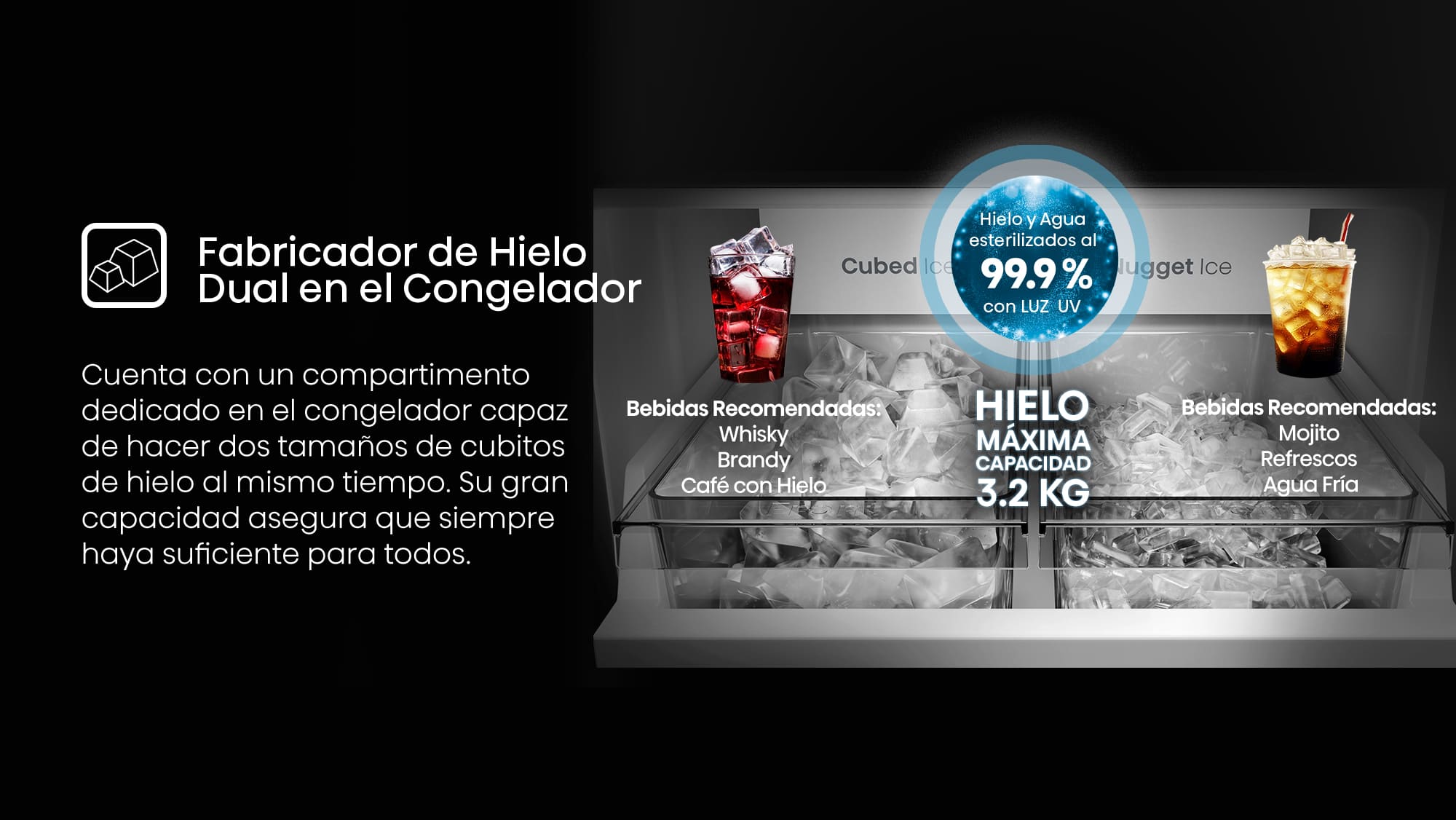 5.1-Dispensador electrónico de agua, Doble máquina de hielo en el congelador