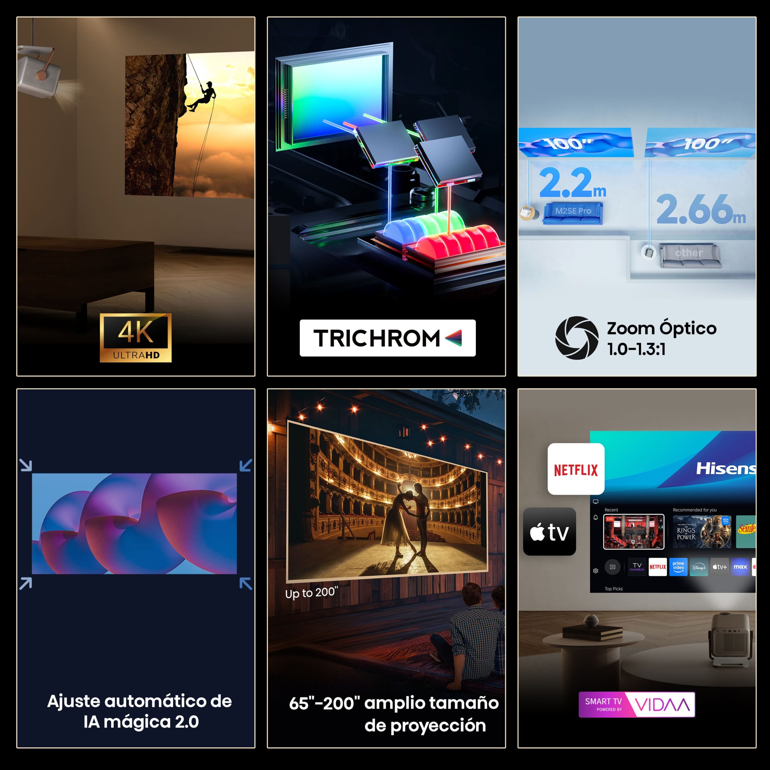 Hisense - Hisense M2SE PRO – Mini Proyector Láser Trichroma UHD 4K Smart