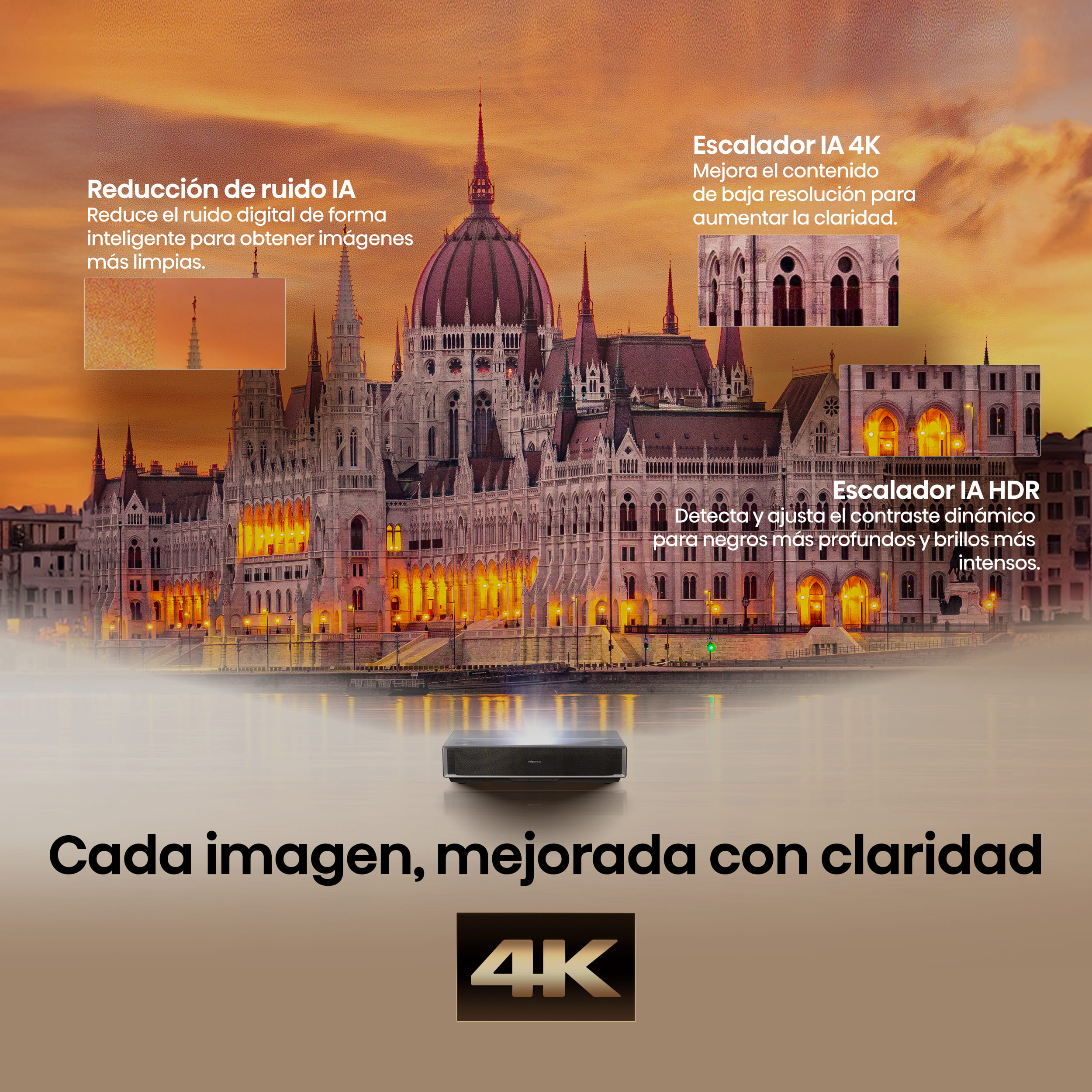 Hisense - Hisense PT1SE – Proyector Laser Tricroma UHD 4K Smart TV de Tiro Ultracorto