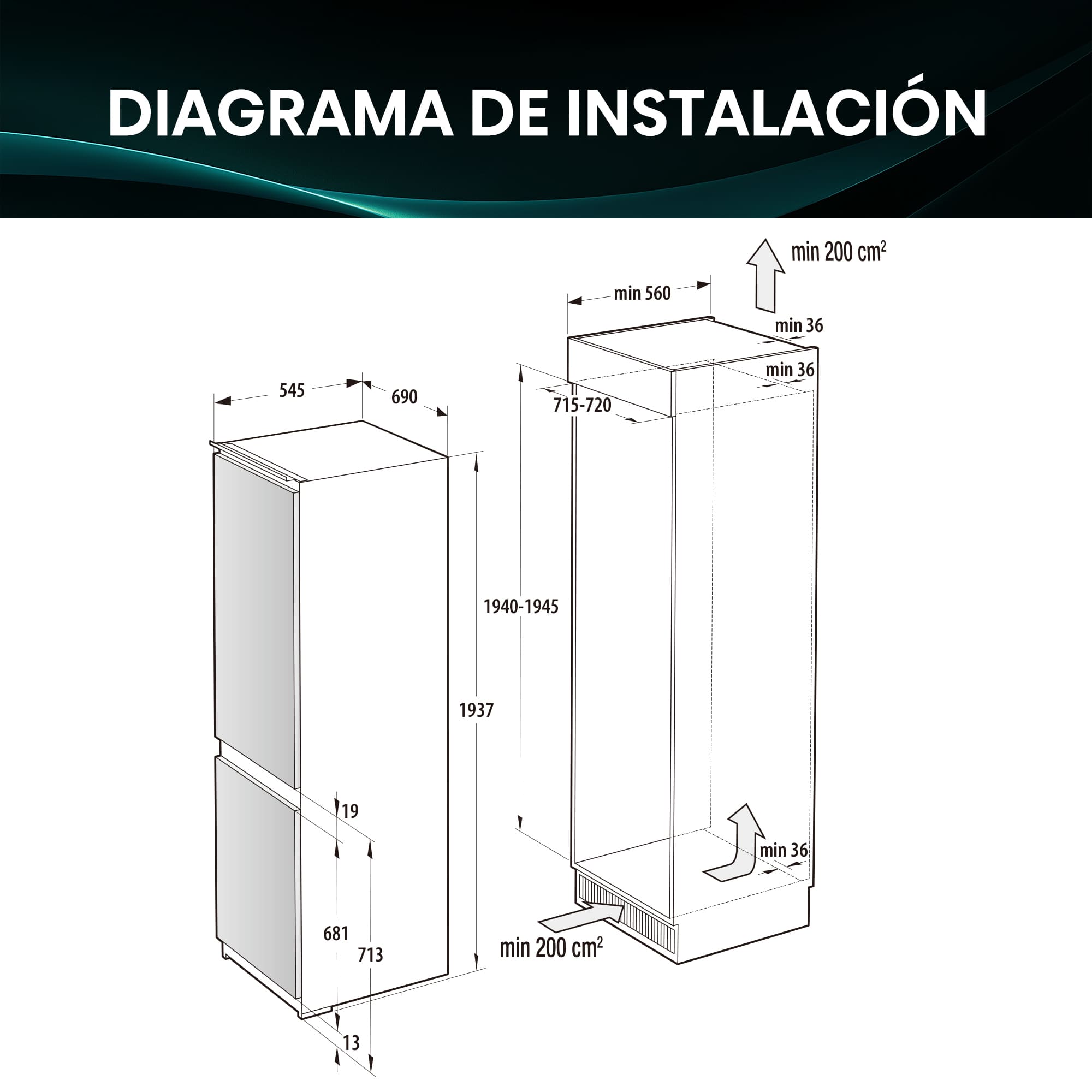 Hisense - RB3B370SAWD1 – Frigorífico Combi 2 Puertas De Integración Puerta Deslizante, Clase D, Capacidad 377L, Color Blanco