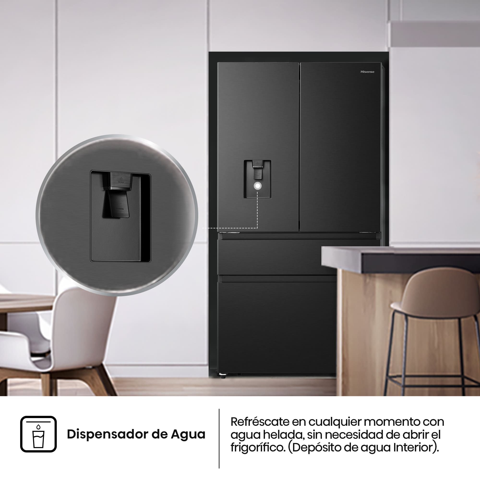 Hisense - RF749N4SWFE – Frigorífico Americano Cajón Frances De Libre Instalación, Clase E, Capacidad 579L, Color Inox