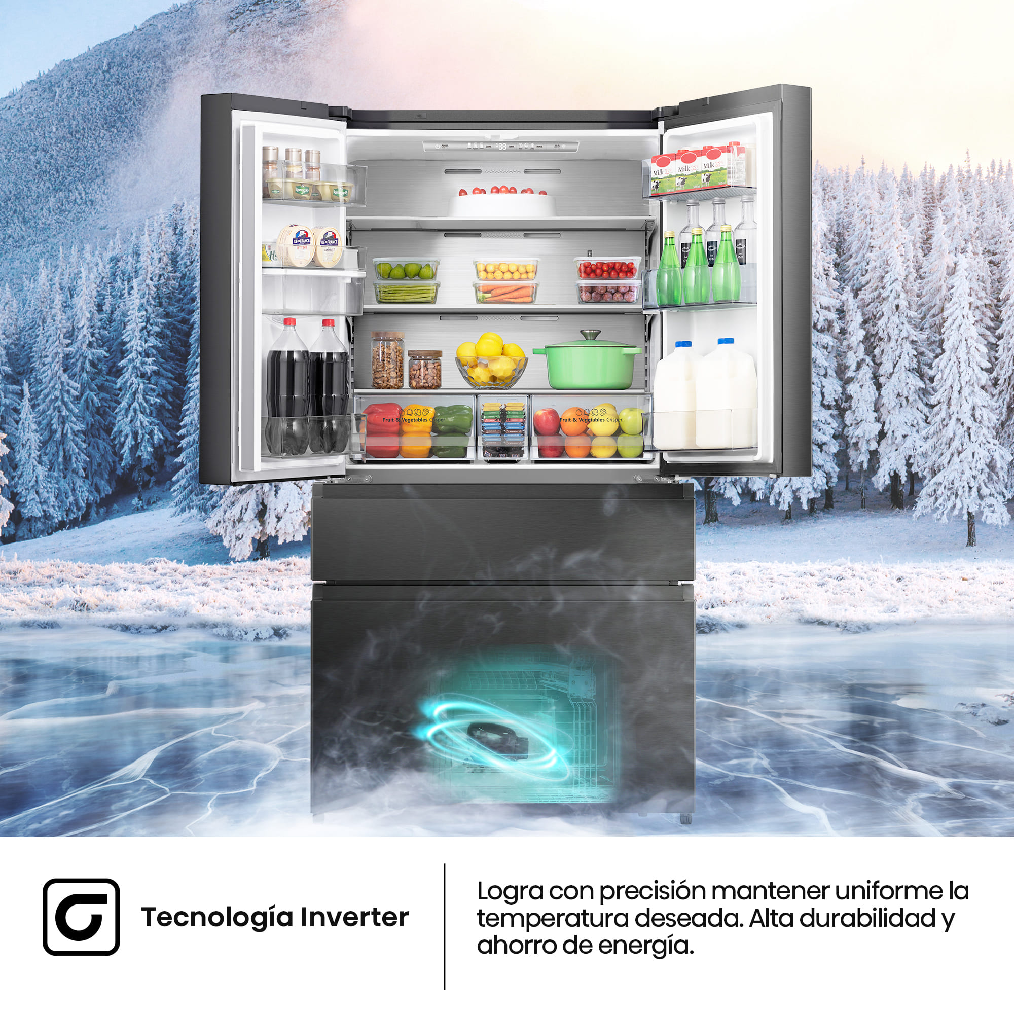 Hisense - RF749N4SWFE – Frigorífico Americano Cajón Frances De Libre Instalación, Clase E, Capacidad 579L, Color Inox