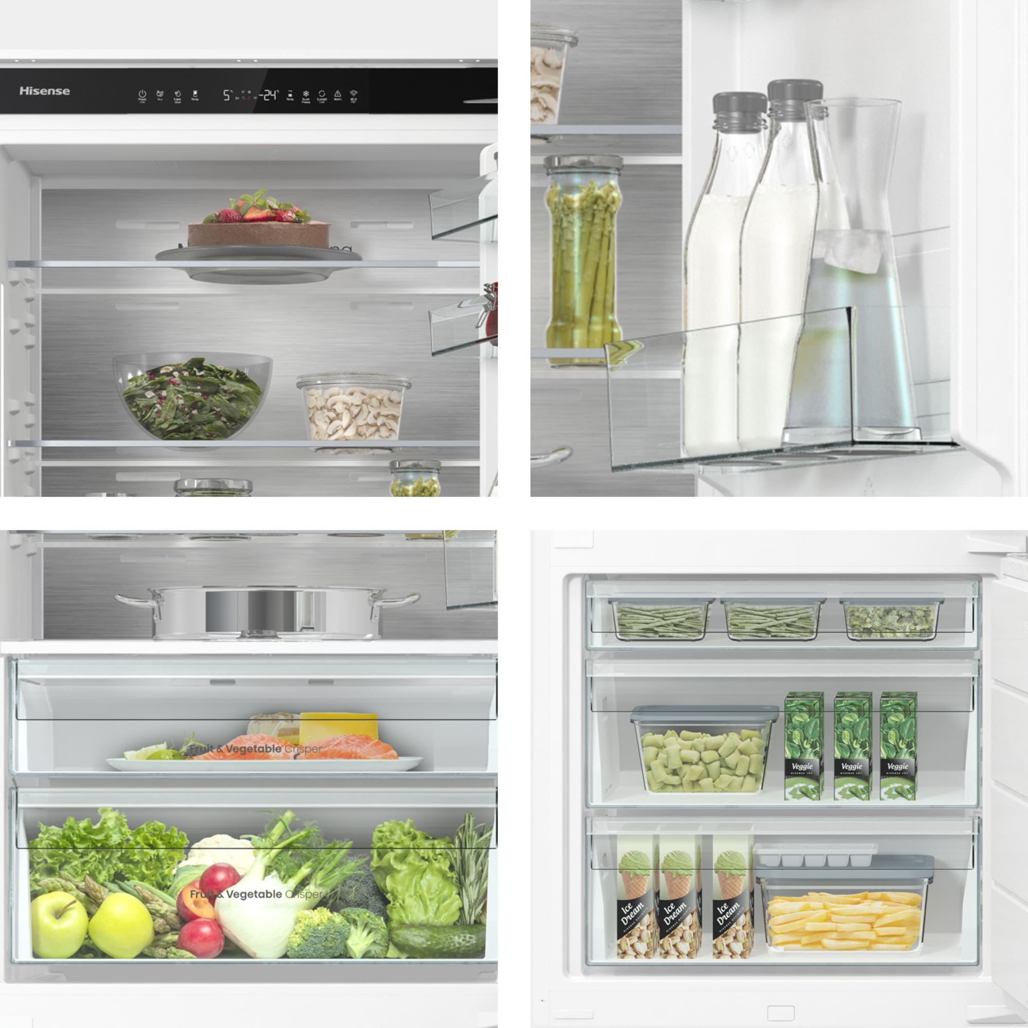 Hisense - RB3B370SAWD1 – Frigorífico Combi 2 Puertas De Integración Puerta Deslizante, Clase D, Capacidad 377L, Color Blanco