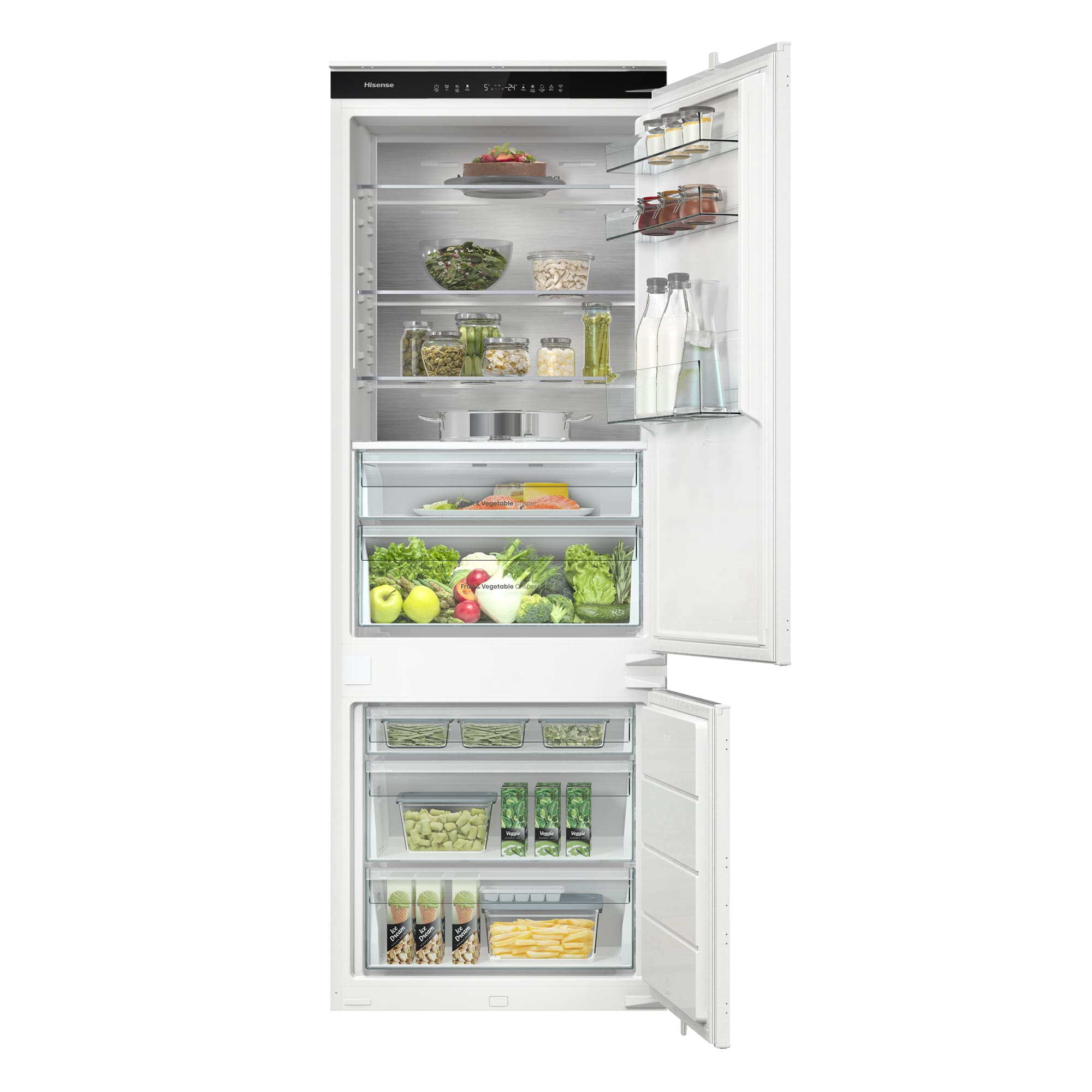 Hisense - RB3B370SAWD1 – Frigorífico Combi 2 Puertas De Integración Puerta Deslizante, Clase D, Capacidad 377L, Color Blanco