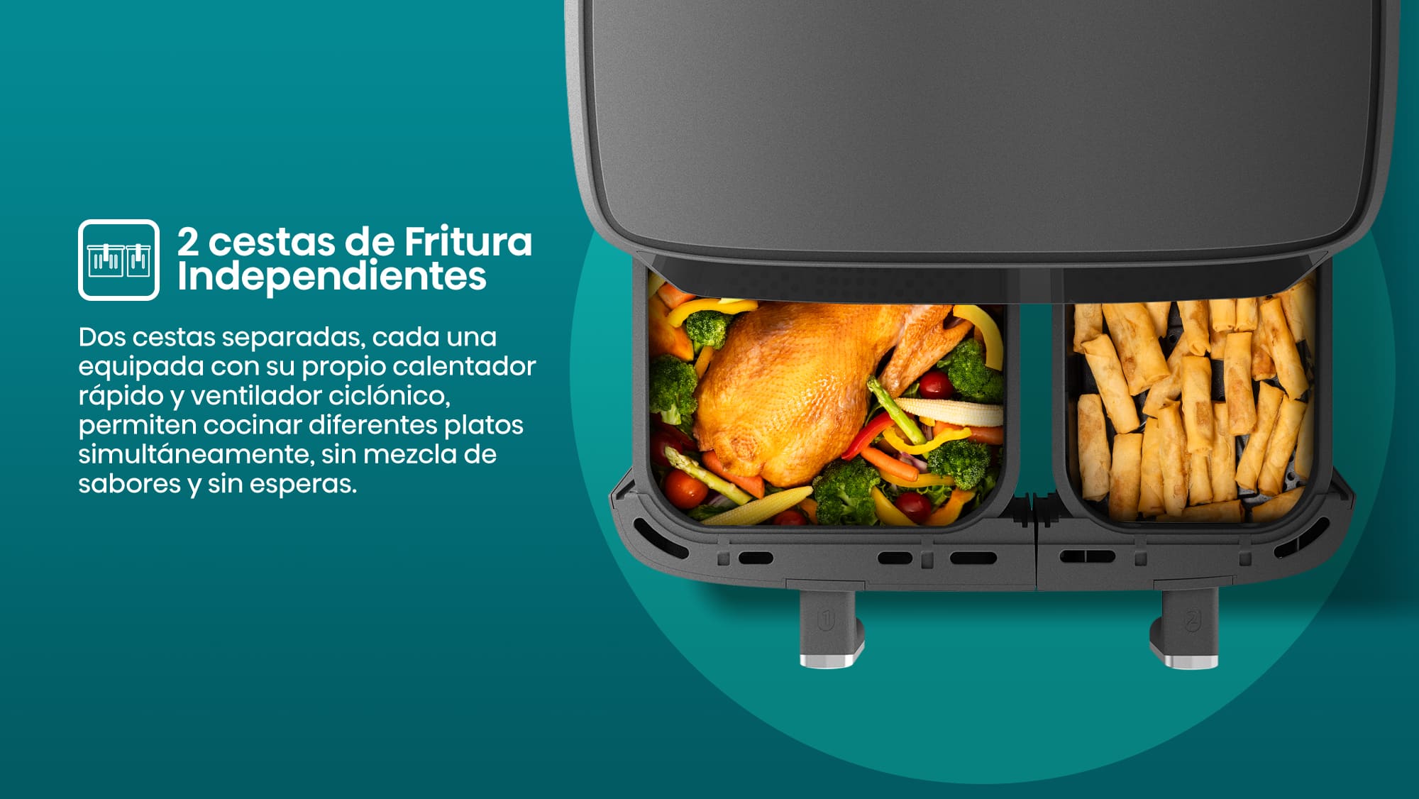 2-2-2 independent frying baskets