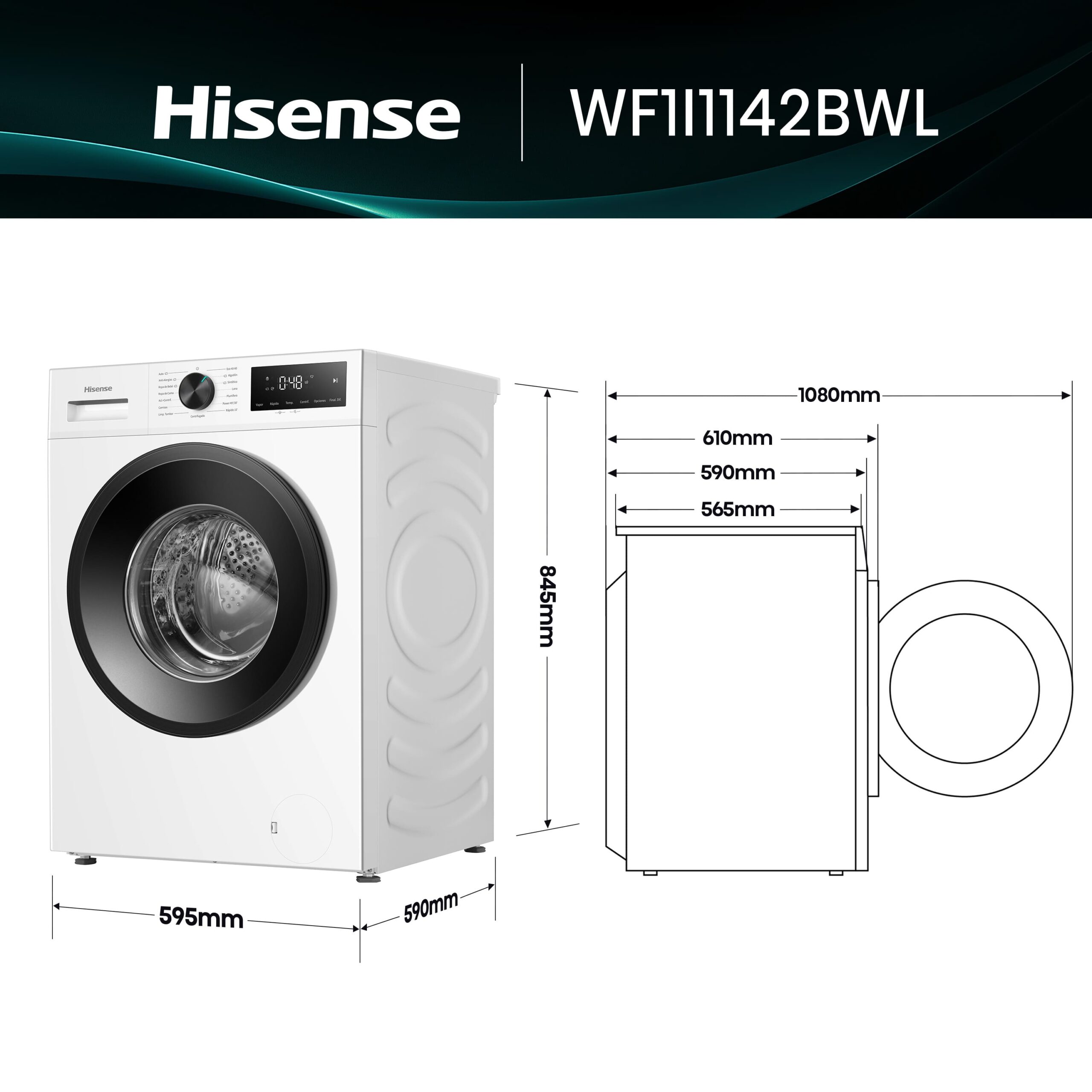 Hisense - WF1I1142BWL – Lavadora De Libre Instalación, A, 11 Kg, 1400 rpm, Color Blanco