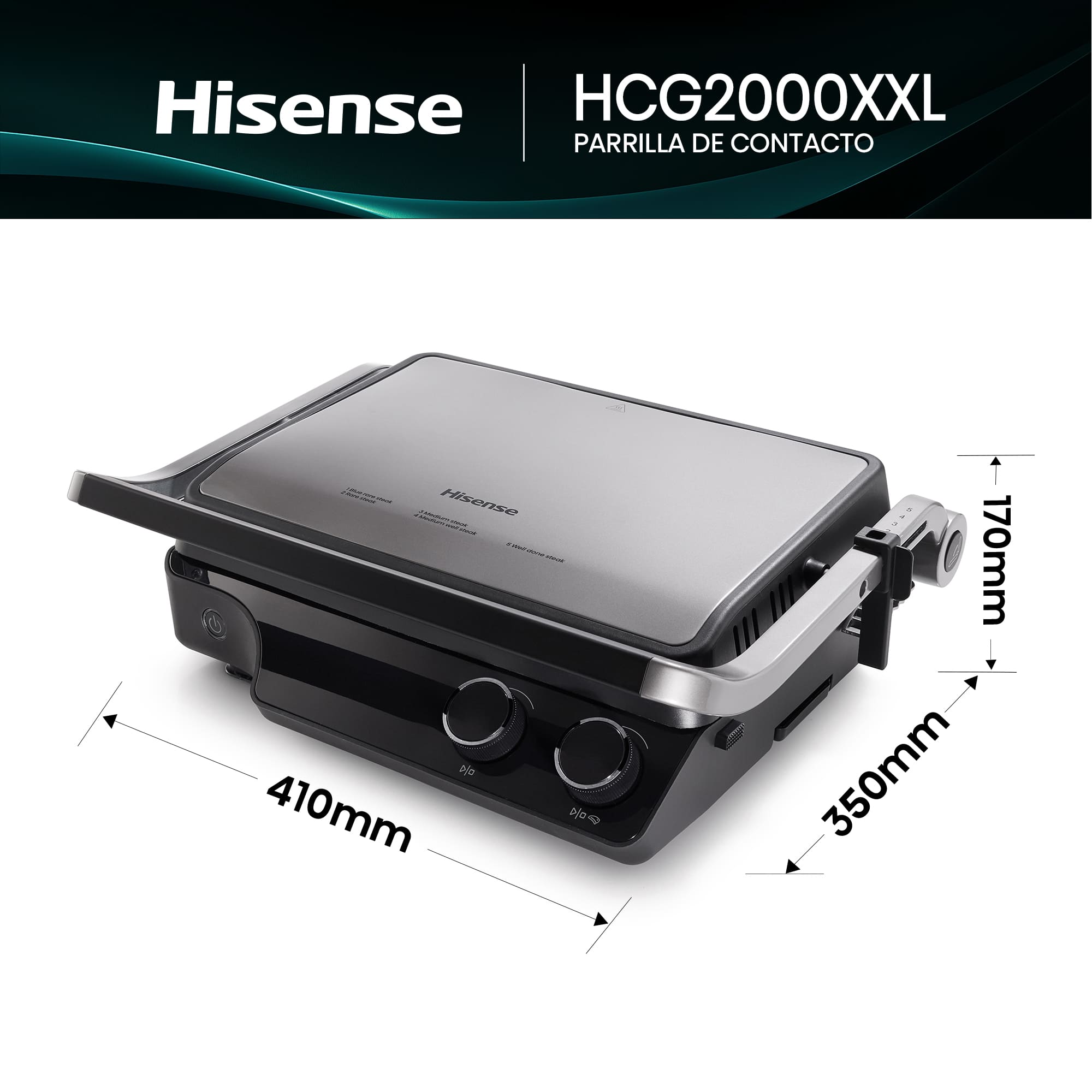 Hisense - Hisense HCG2000XXL Contact Grill XXL 2000 W