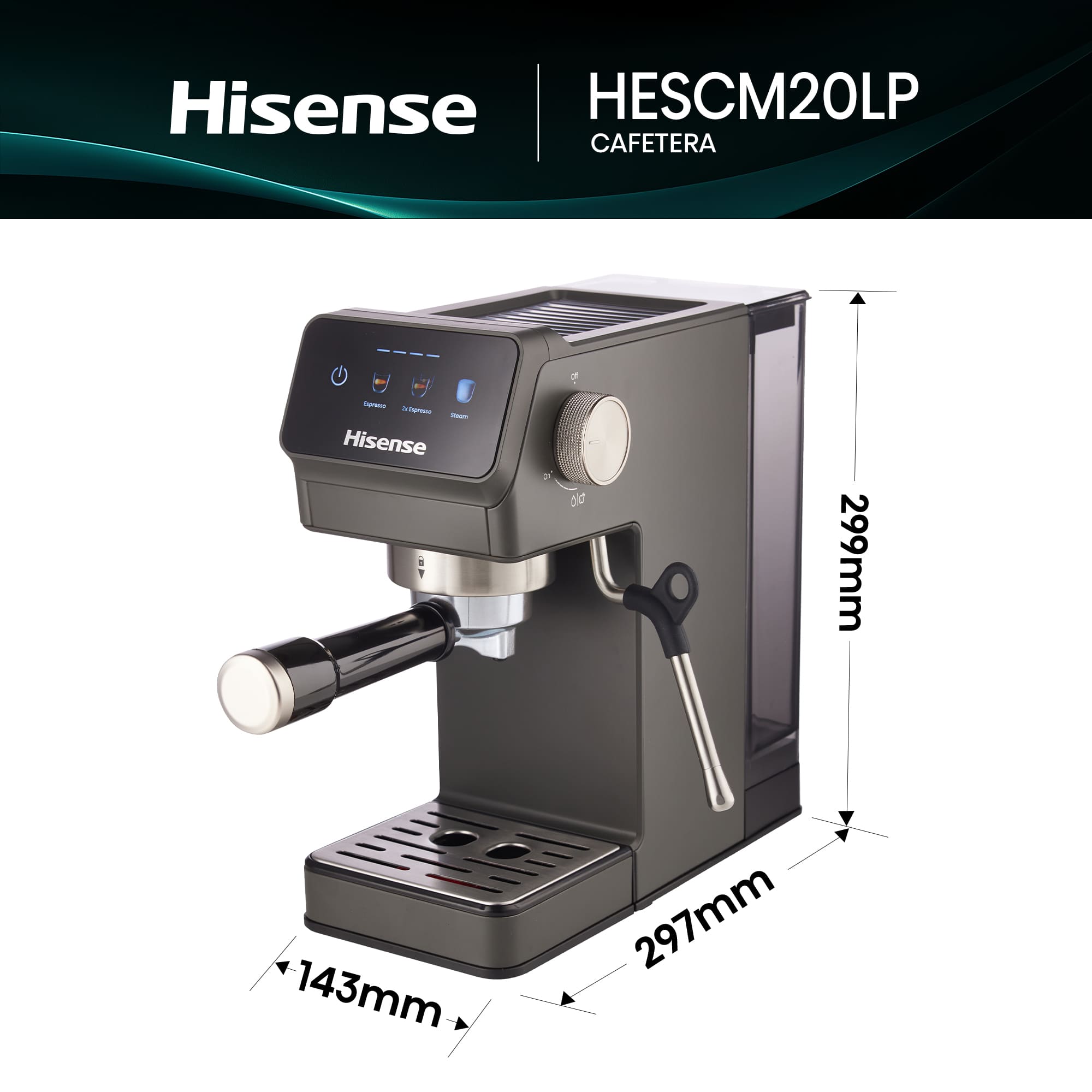Hisense - Hisense HESCM20LP Cafetera Espresso 20 Bar con PID