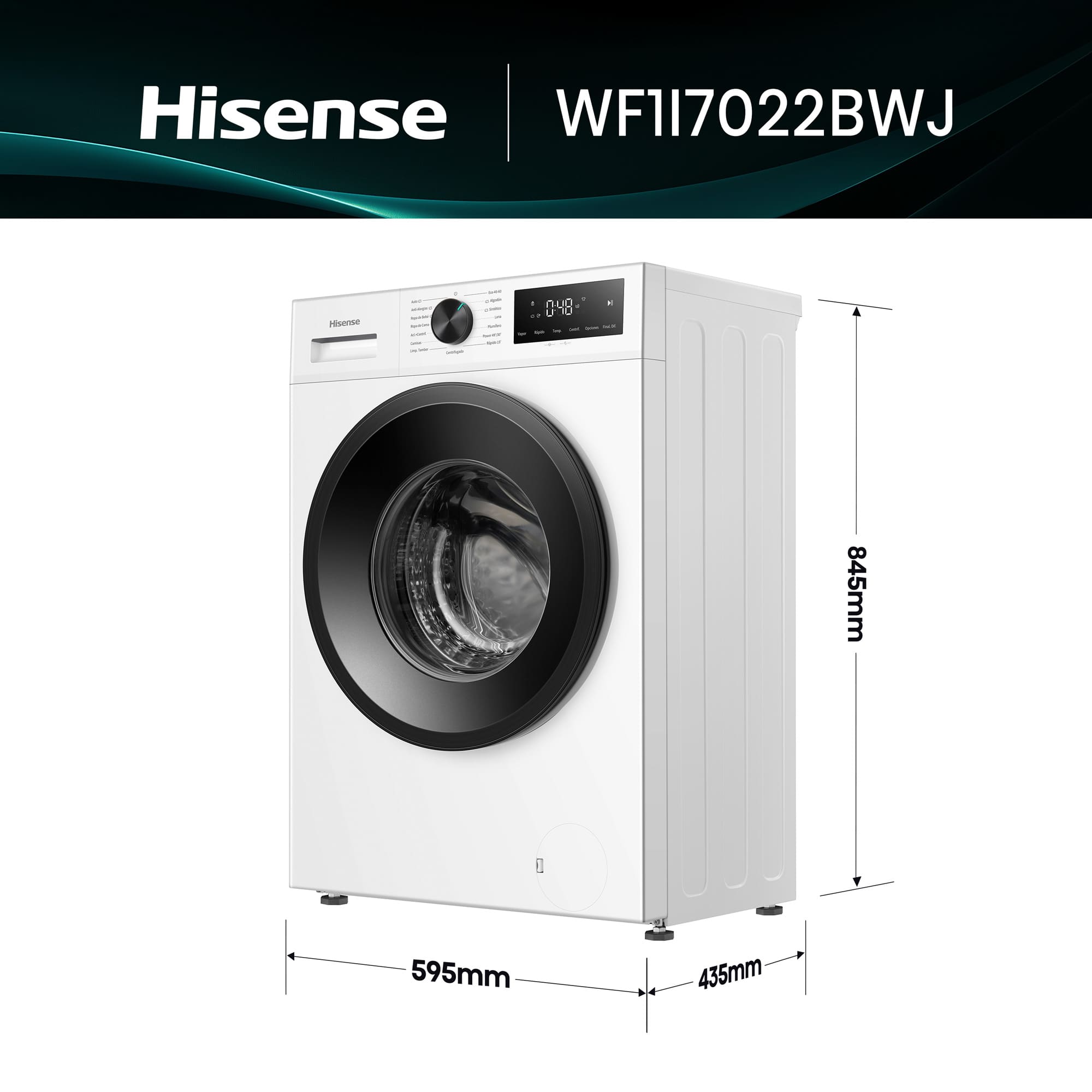 Hisense - WF1I7022BWJ – Lavadora De Libre Instalación, Clase A, 7 Kg, 1200 rpm, Blanco