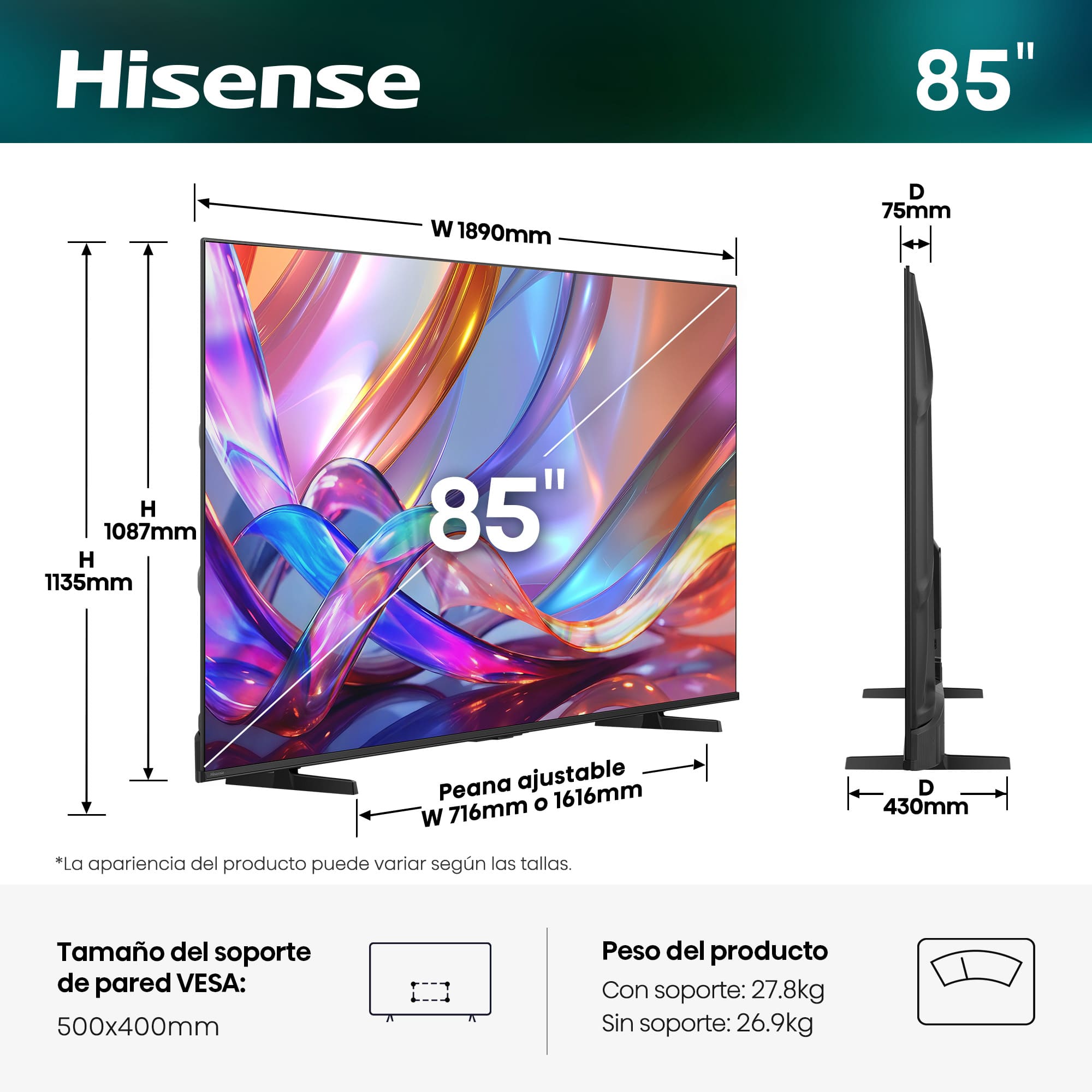 Hisense - Serie E7 QLED TV Hisense 85E7S