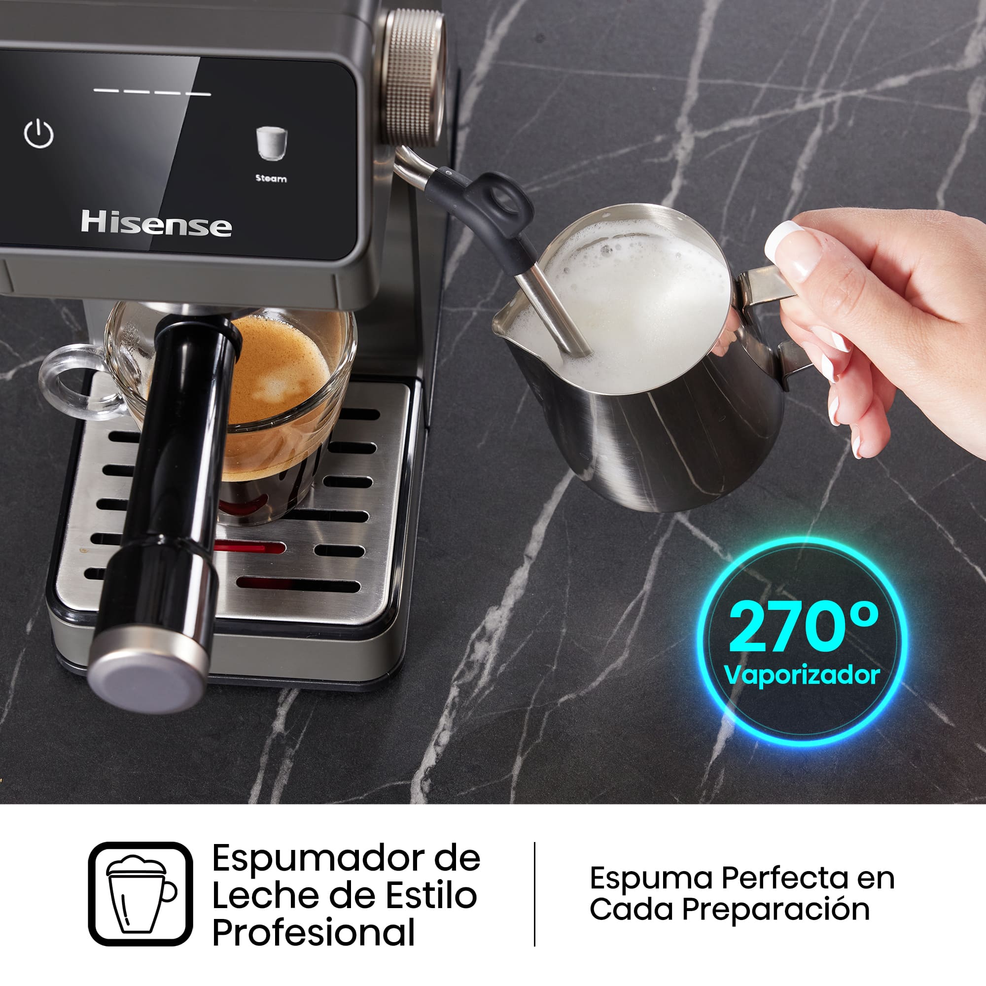 Hisense - Hisense HESCM20LP Cafetera Espresso 20 Bar con PID