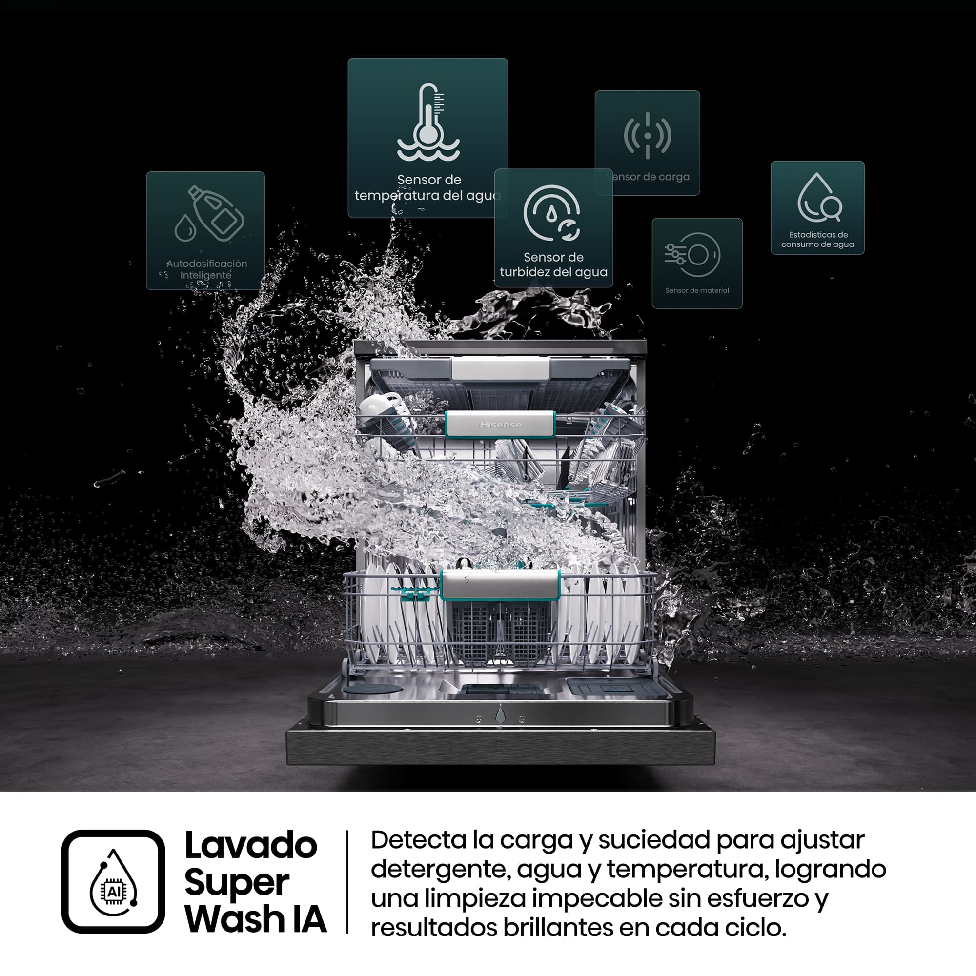 Hisense - HS693A90ADBX – Lavavajillas 60Cm De Libre Instalación, Clase A, Capacidad 16 Serv., Color Inox