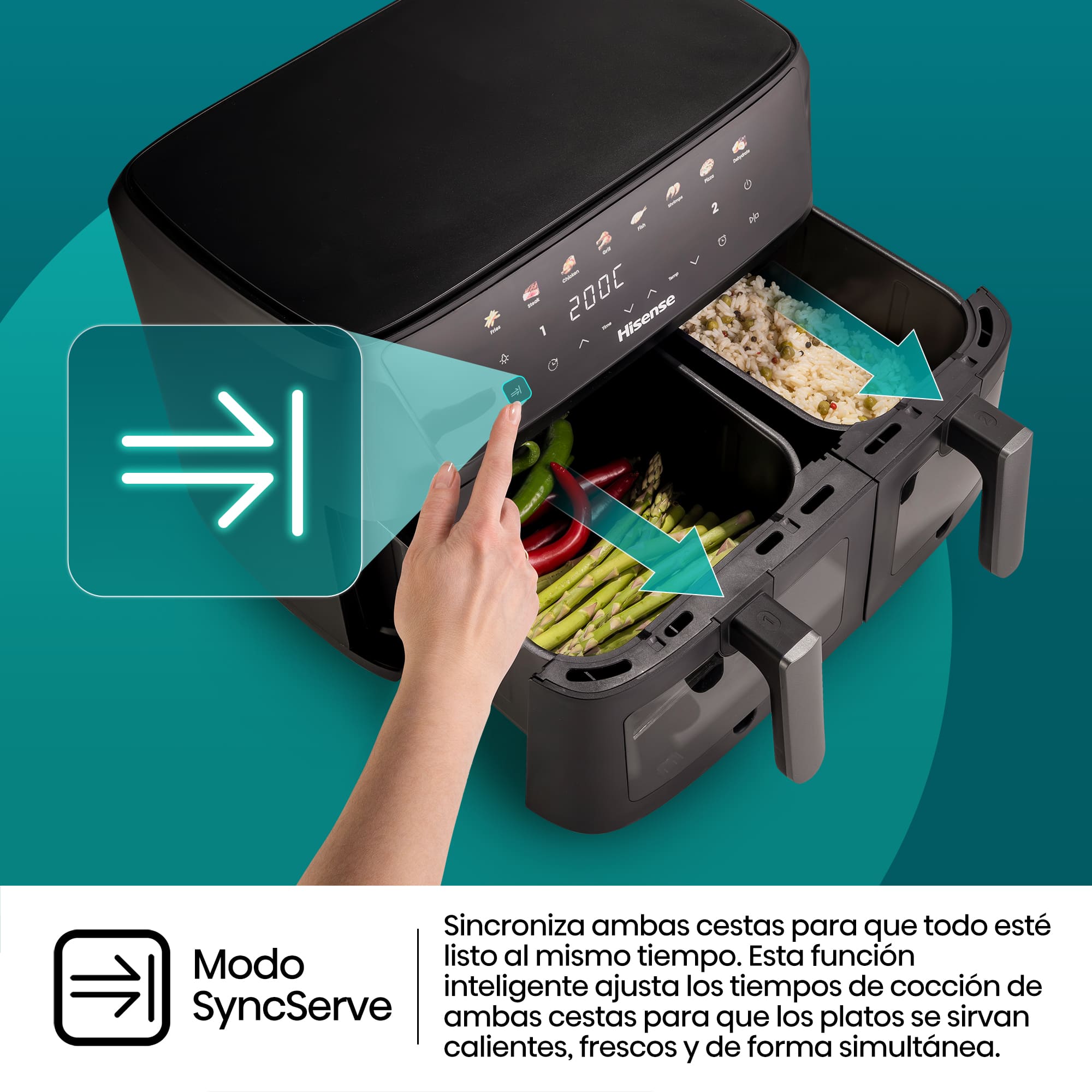 Hisense - Hisense HAF2700DCD Freidora de Aire Doble Cesta 11 L