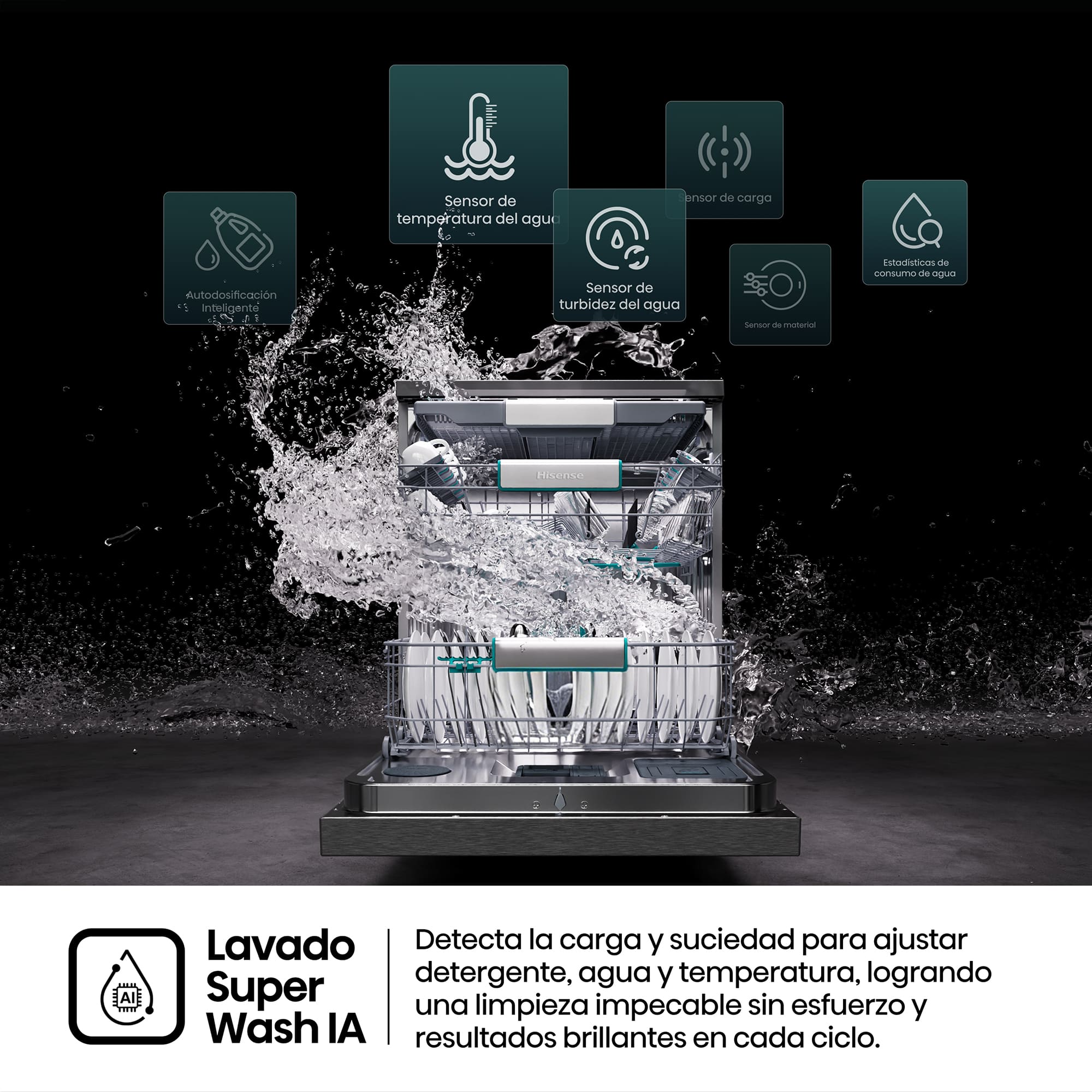 Hisense - HS693A90ADBX – Lavavajillas 60Cm De Libre Instalación, Clase A, Capacidad 16 Serv., Color Inox