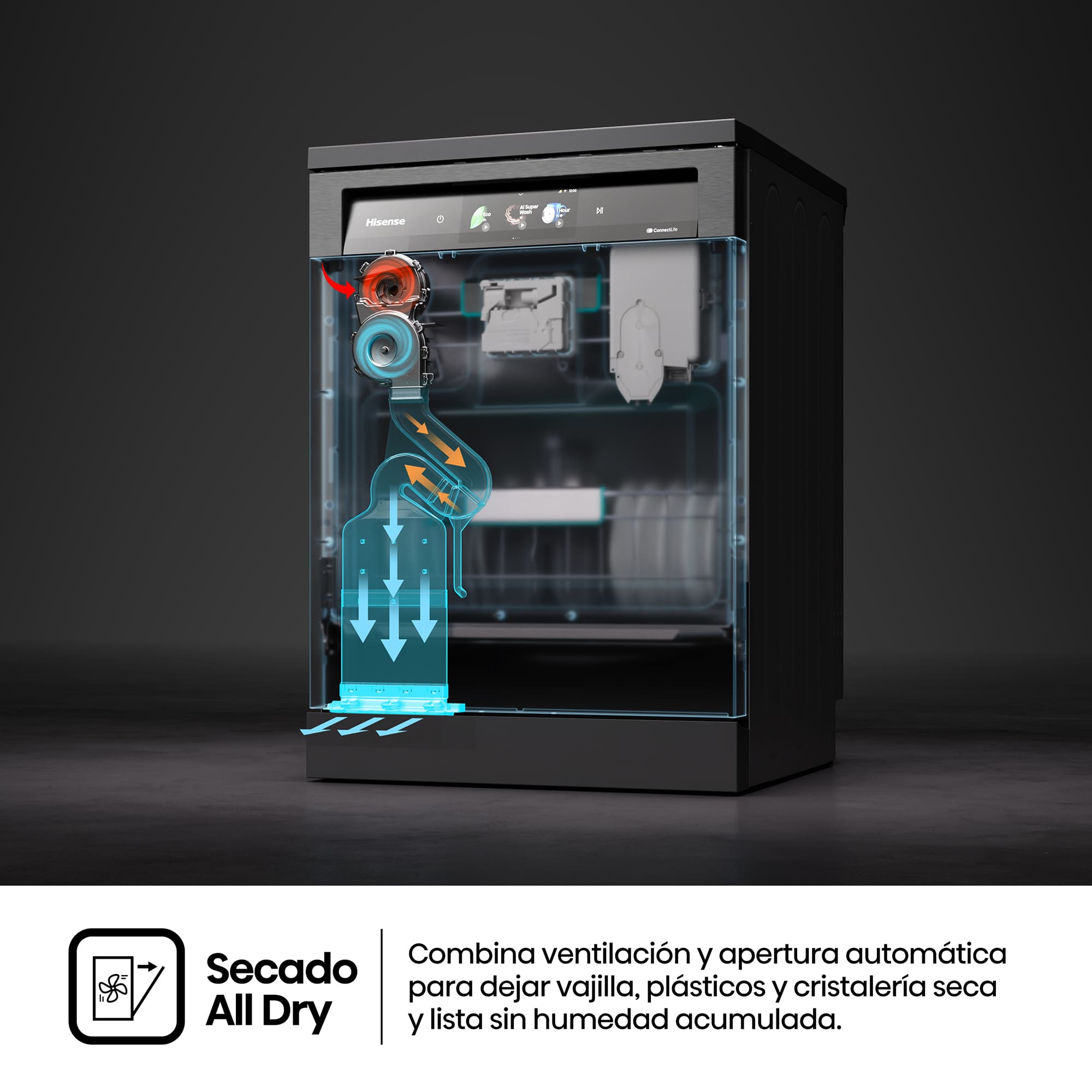 Hisense - HS693A90ADBX – Lavavajillas 60Cm De Libre Instalación, Clase A, Capacidad 16 Serv., Color Inox