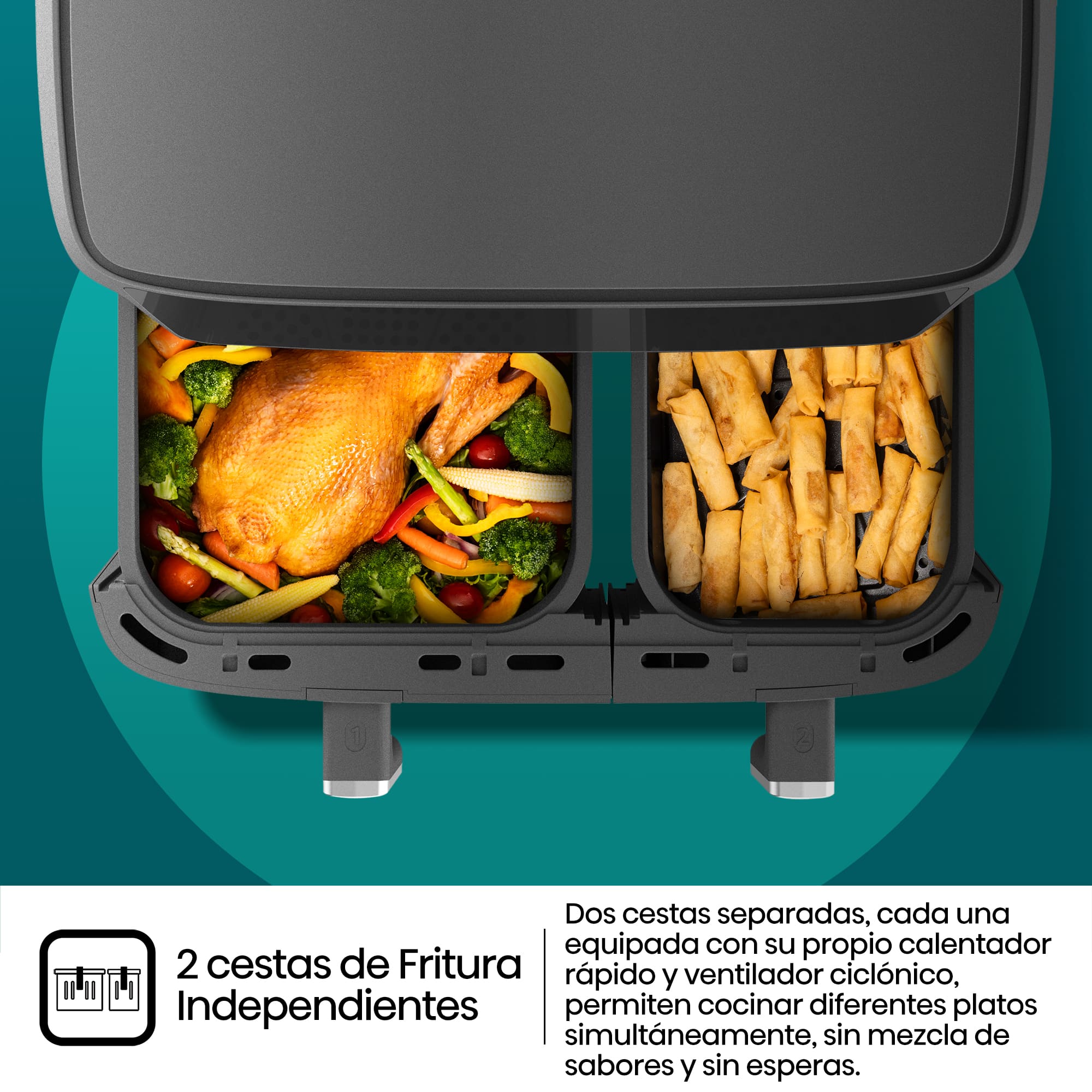 Hisense - Hisense HAF2700DCD Freidora de Aire Doble Cesta 11 L