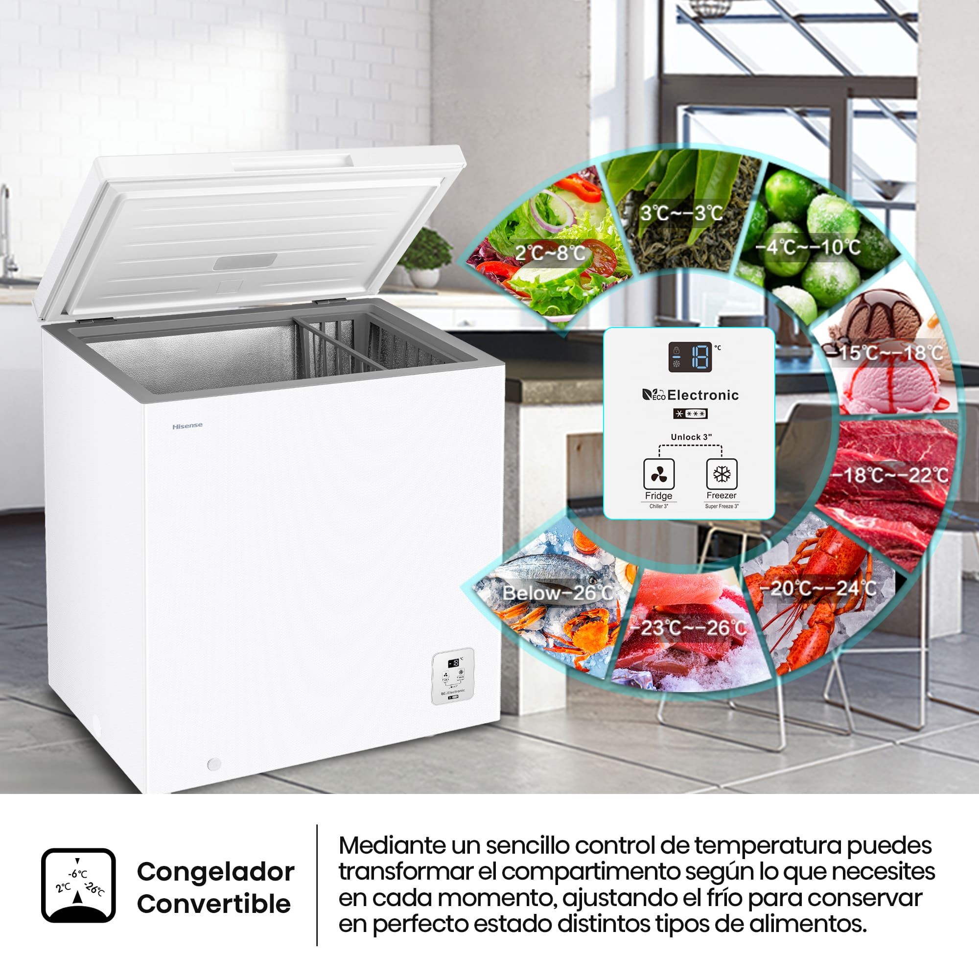 Hisense - FT200N1AWDL – Arcón Congelador, Clase D, Capacidad 198L, Color Blanco