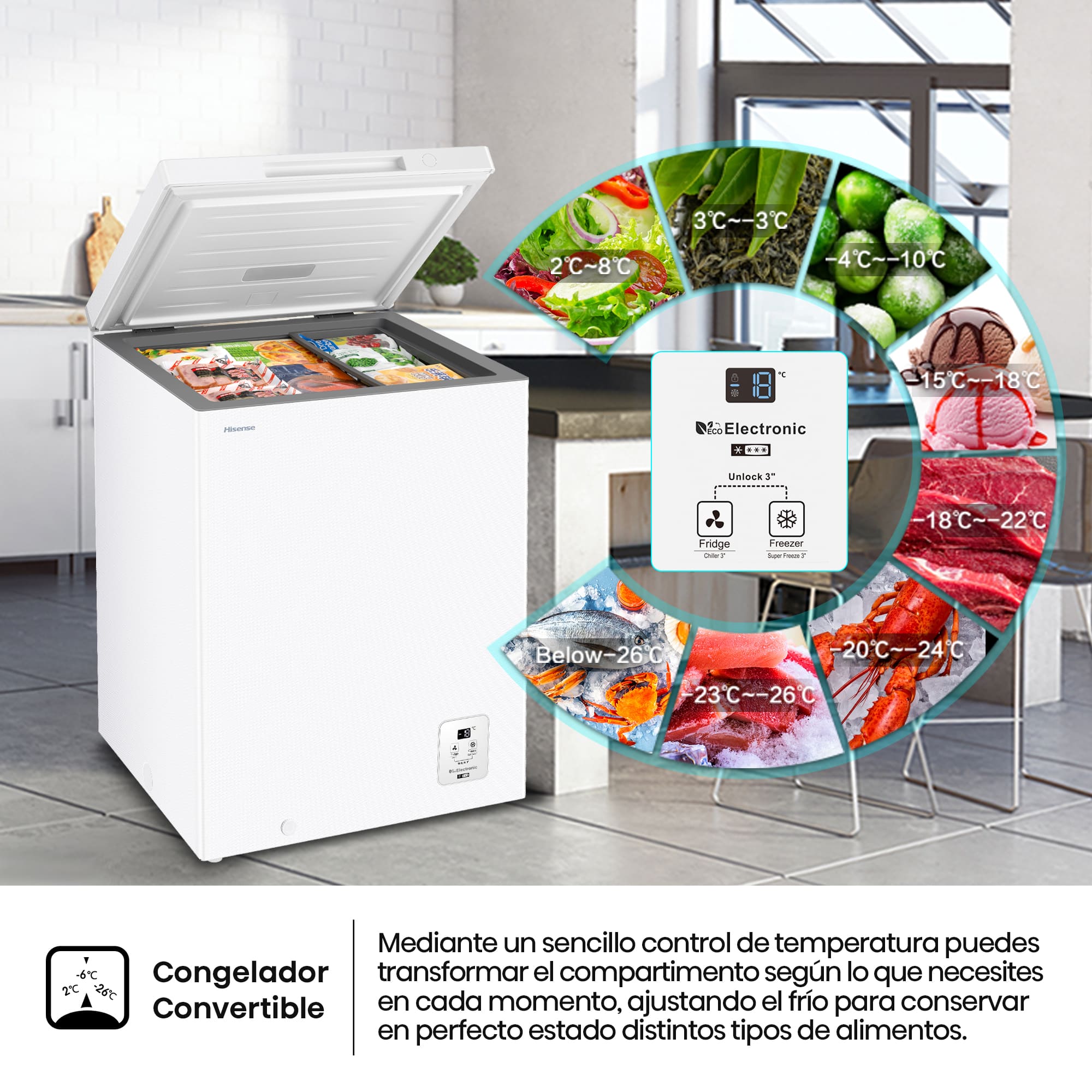 Hisense - FT145N1AWDL – Arcón Congelador, Clase D, Capacidad 141L, Color Blanco