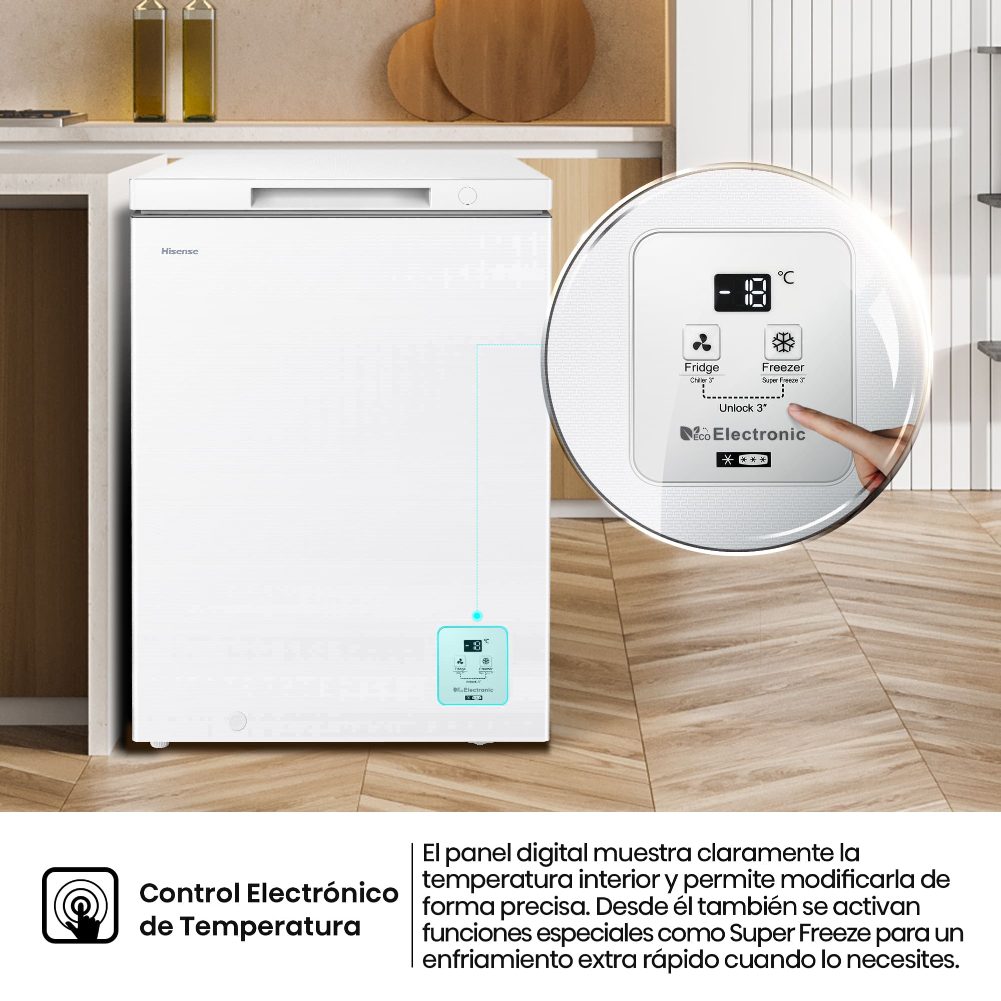 Hisense - FT100N1AWDL – Arcón Congelador, Clase D, Capacidad 97L, Color Blanco