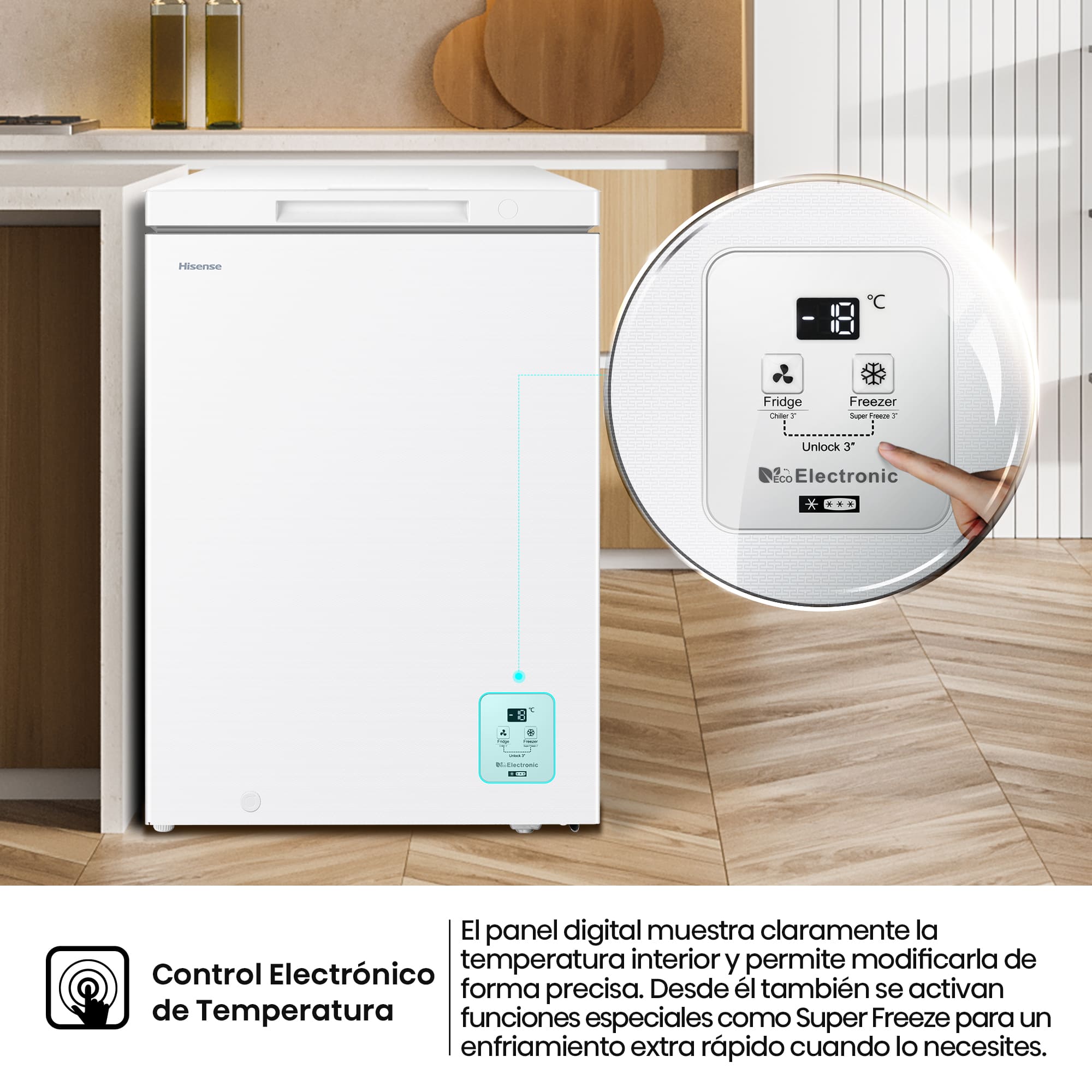 Hisense - FT145N1AWDL – Arcón Congelador, Clase D, Capacidad 141L, Color Blanco
