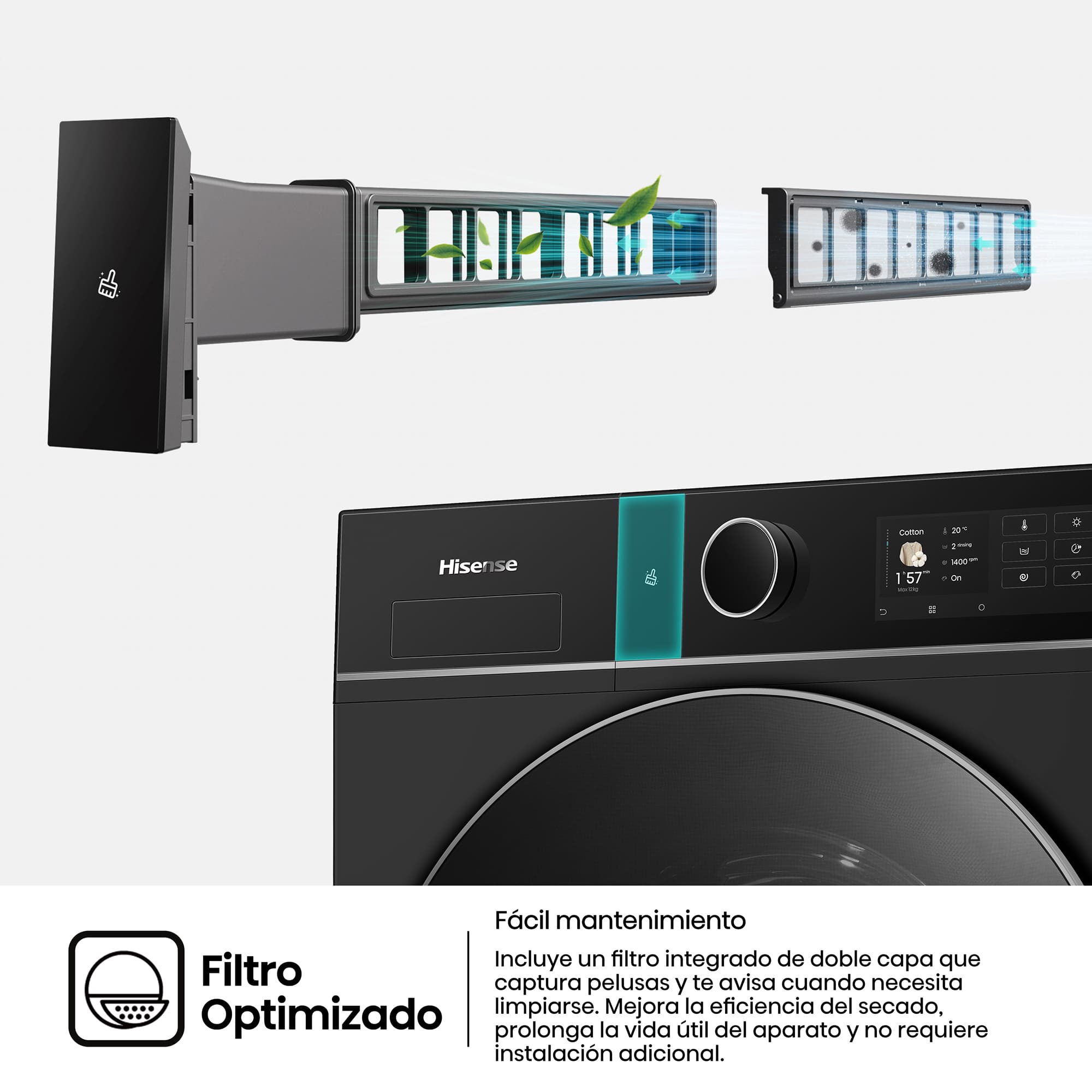 Hisense - WD5I1245BBRH – Lavasecadora De Libre Instalación Kitchen Fit, Clase A, 12 kg/8 kg, 1400 rpm, Color Negro