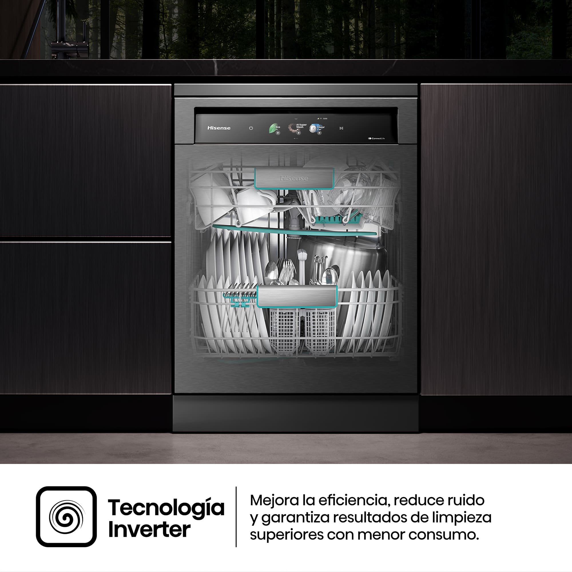 Hisense - HS693A90ADBX – Lavavajillas 60Cm De Libre Instalación, Clase A, Capacidad 16 Serv., Color Inox