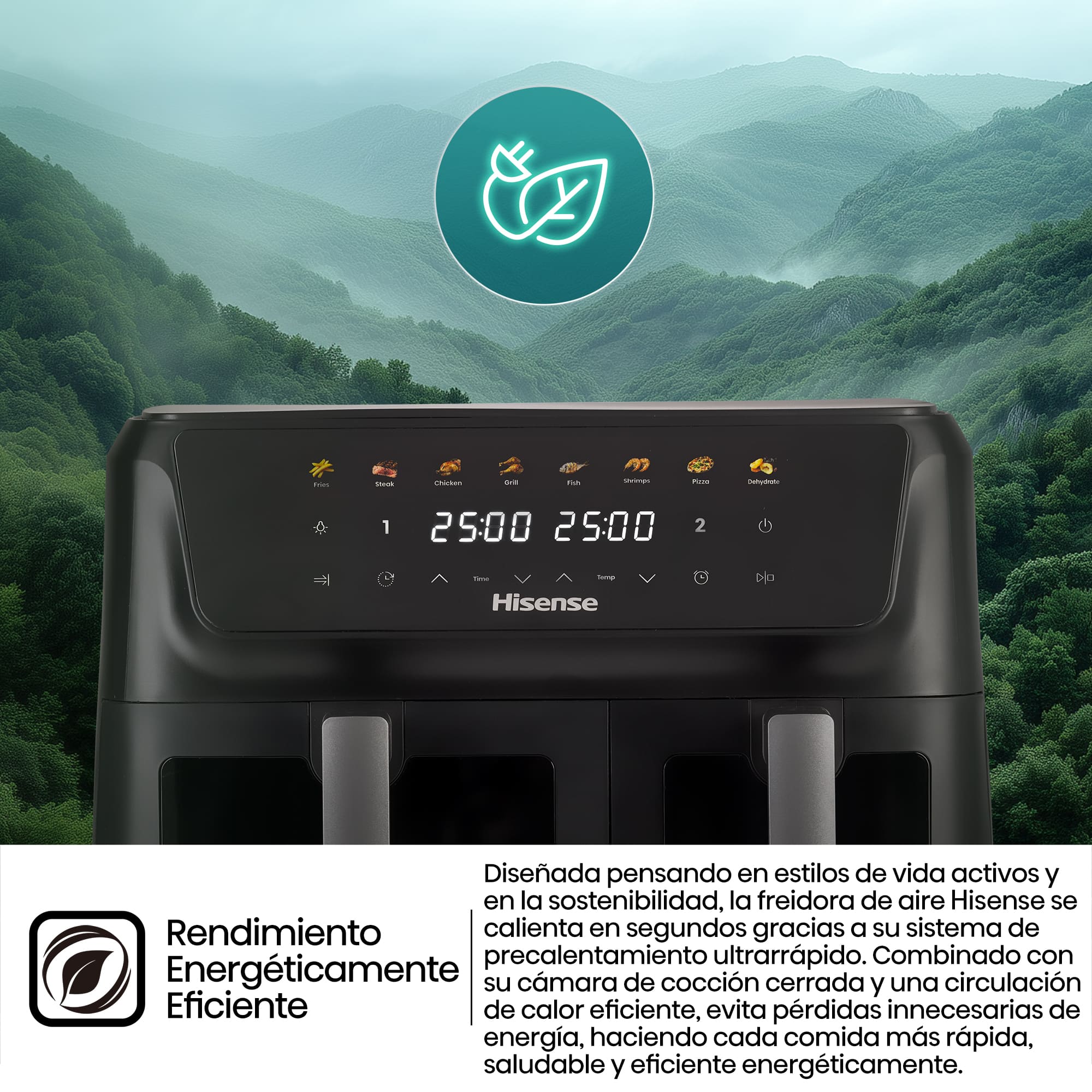 Hisense - Hisense HAF2700DCD Freidora de Aire Doble Cesta 11 L