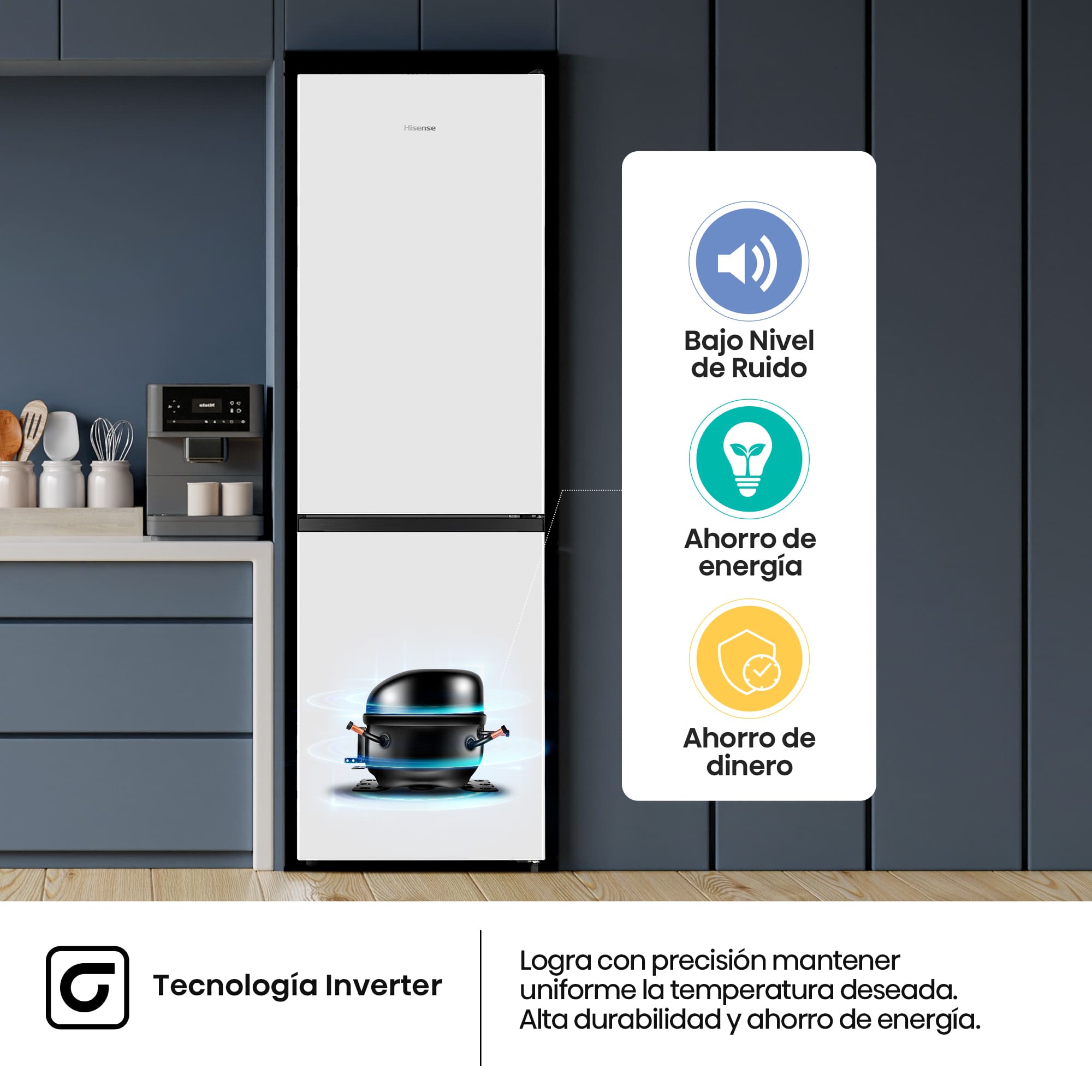 Hisense - RB300N3EWD – Frigorífico Combi 2 Puertas De Libre Instalación, Clase D, Capacidad 304L, Color Blanco