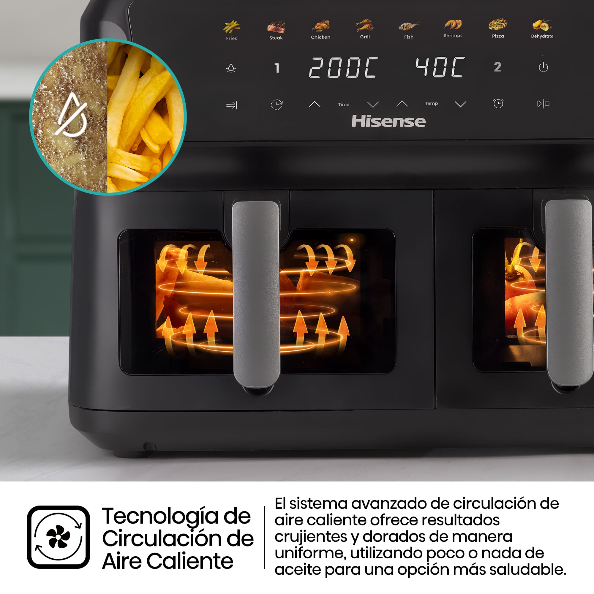 Hisense - Hisense HAF2700DCD Freidora de Aire Doble Cesta 11 L