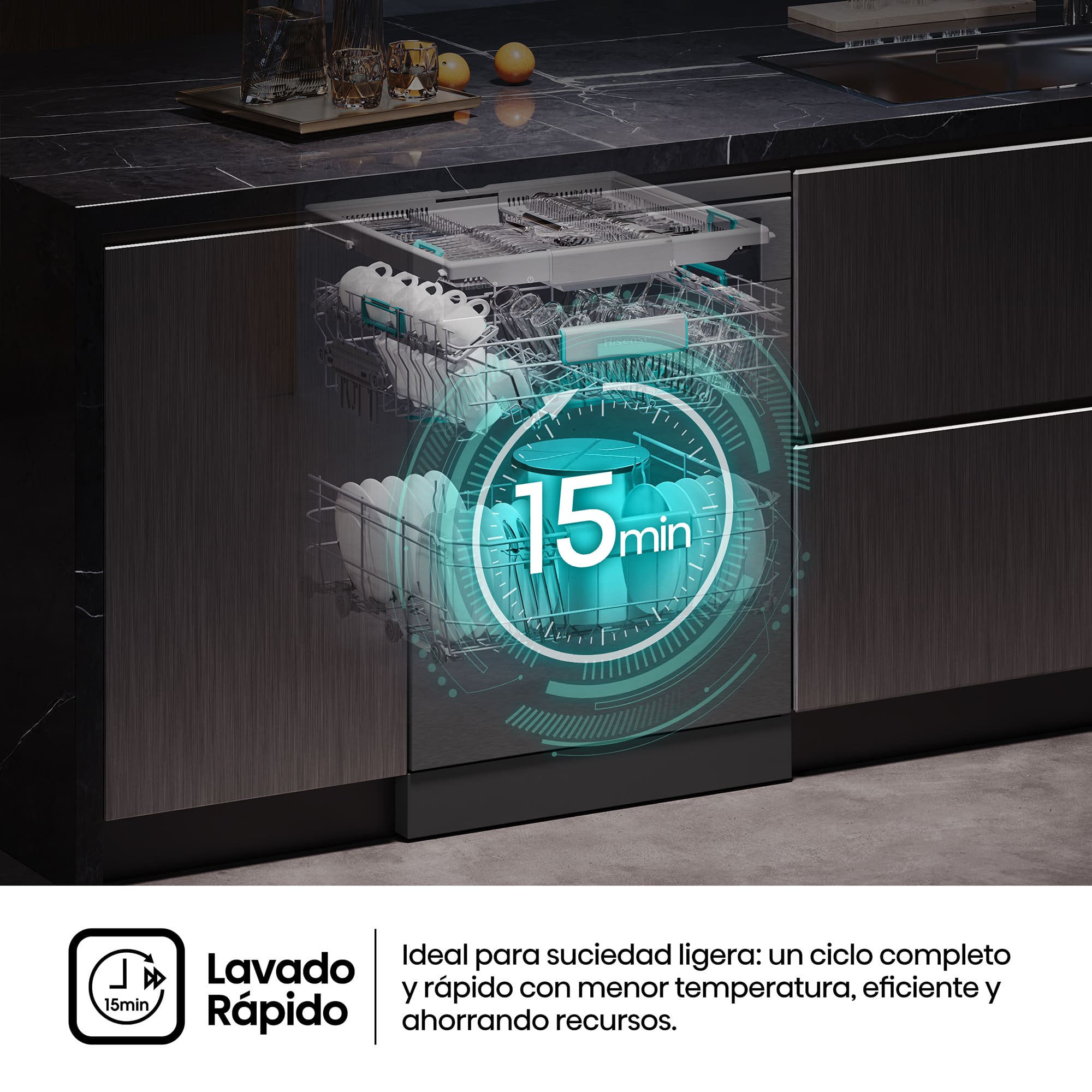 Hisense - HS693A90ADBX – Lavavajillas 60Cm De Libre Instalación, Clase A, Capacidad 16 Serv., Color Inox