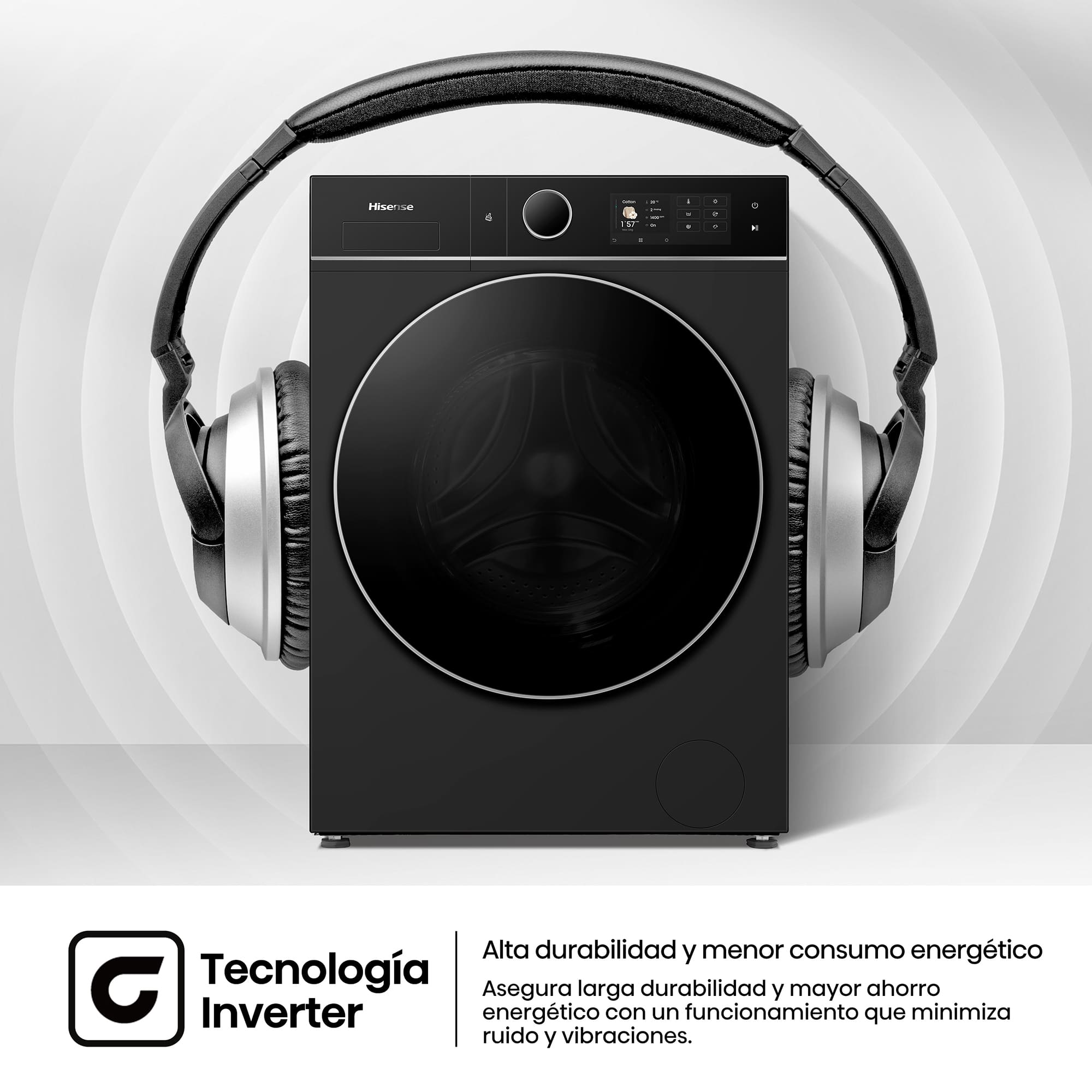 Hisense - WD5I1245BBRH – Lavasecadora De Libre Instalación Kitchen Fit, Clase A, 12 kg/8 kg, 1400 rpm, Color Negro