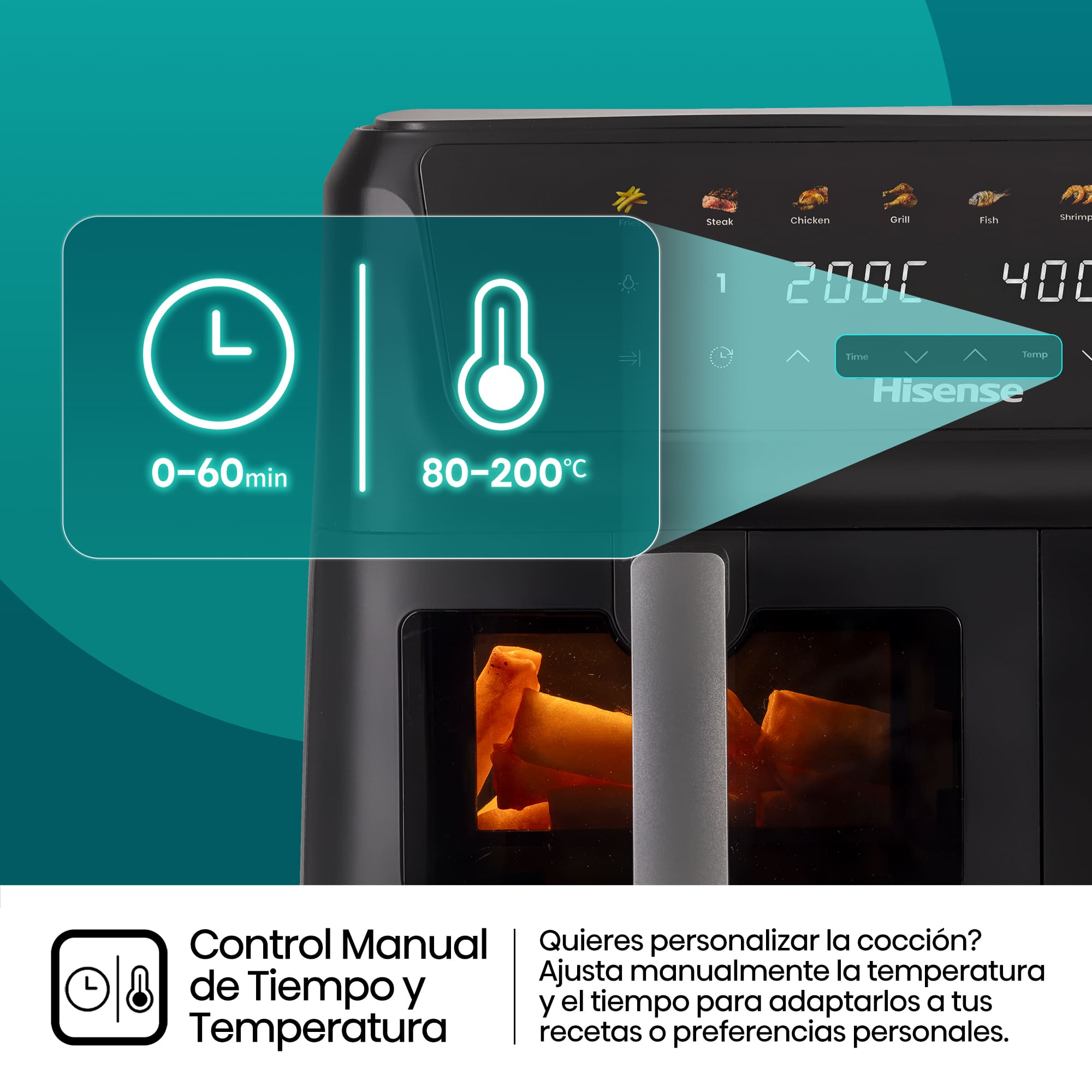Hisense - Hisense HAF2700DCD Freidora de Aire Doble Cesta 11 L