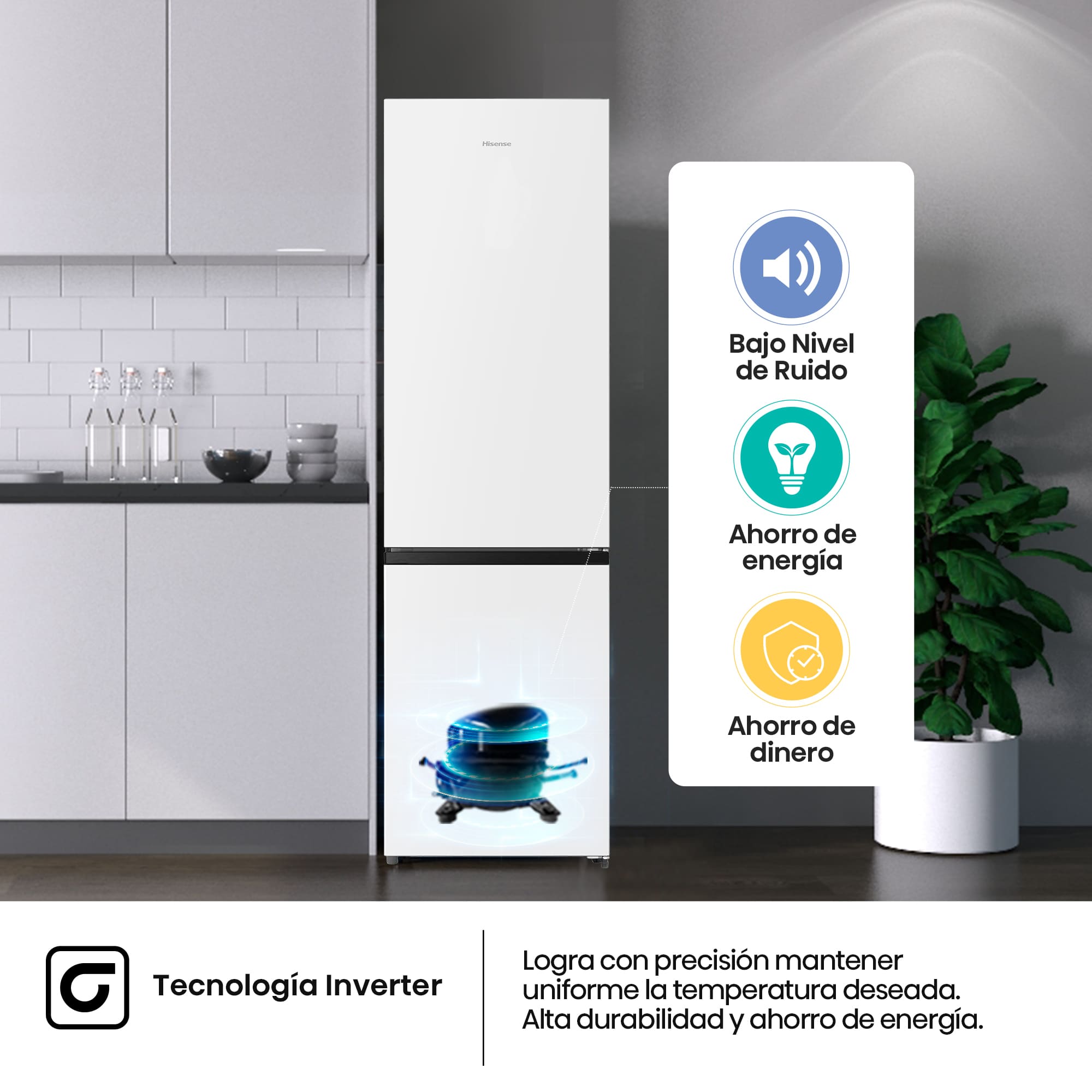 Hisense - RB440N4AWA – Combi 2 Puertas De Libre Instalación, Clase A, Capacidad 336L, Color Inox