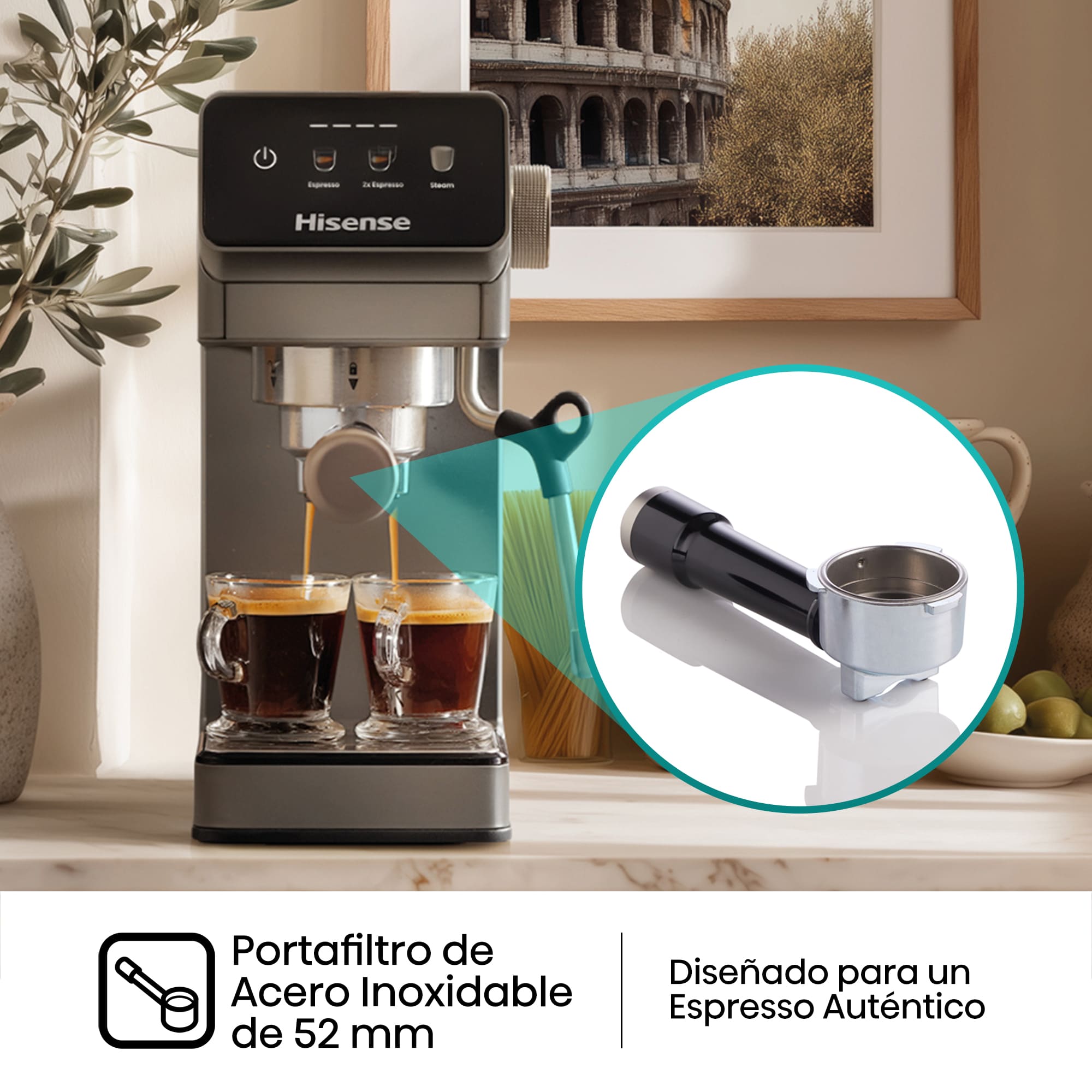 Hisense - Hisense HESCM20LP Cafetera Espresso 20 Bar con PID