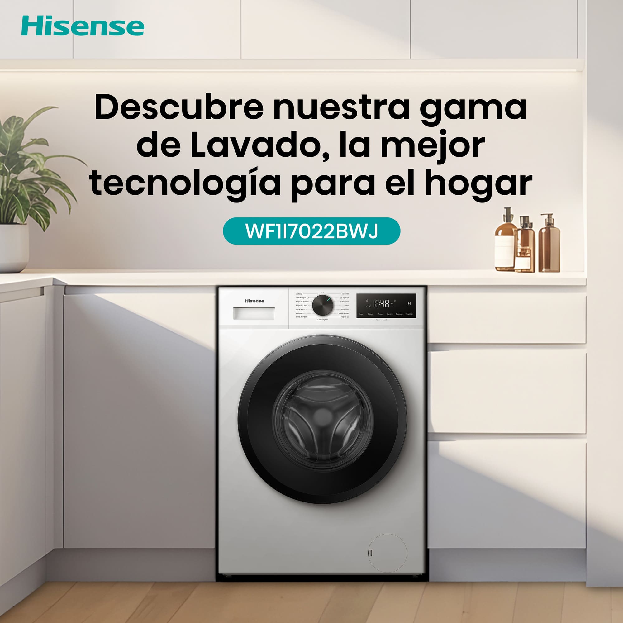 Hisense - WF1I7022BWJ – Lavadora De Libre Instalación, Clase A, 7 Kg, 1200 rpm, Blanco